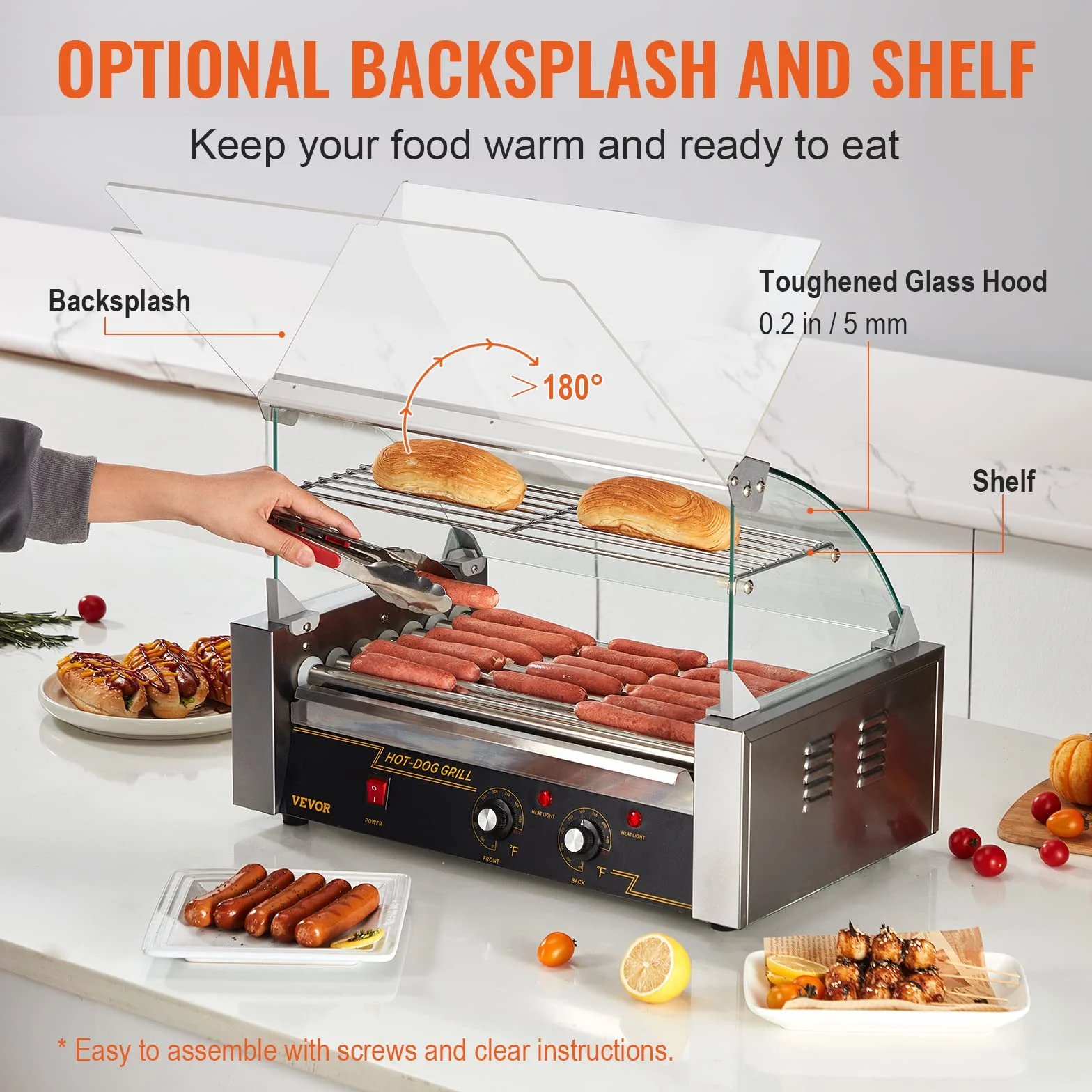 VEVOR Máquina de Rodillos para Perros Calientes 55,5x32,5x41 cm Acero Inoxidable 50-250°C 1,4 kW