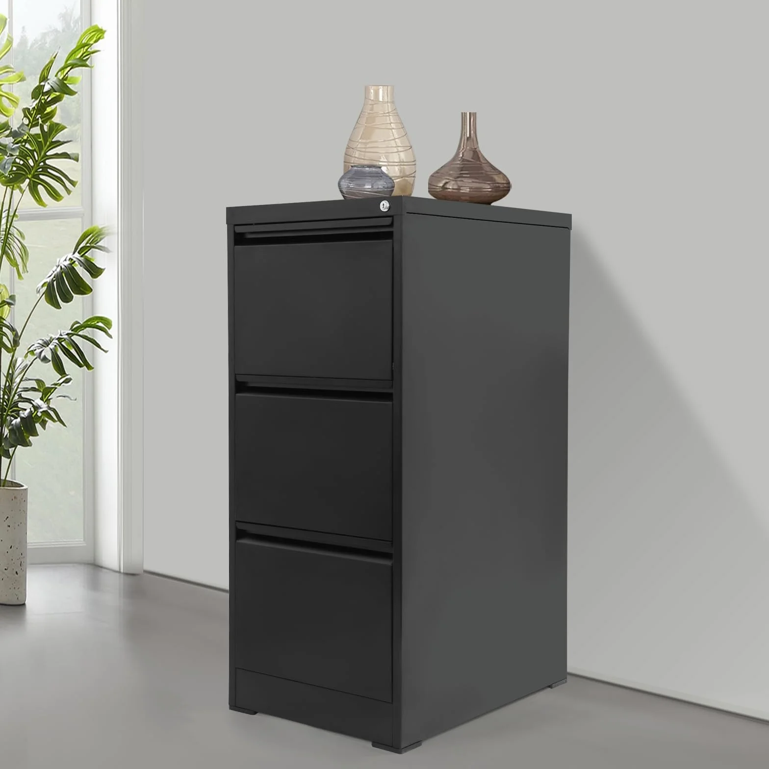 Armario archivador con cerradura | archivador con 3 cajones soporte para impresora, alta capacidad de carga, armario de oficina para A4, oficina en casa, oficina, archivo (46 x 62 x 103 cm