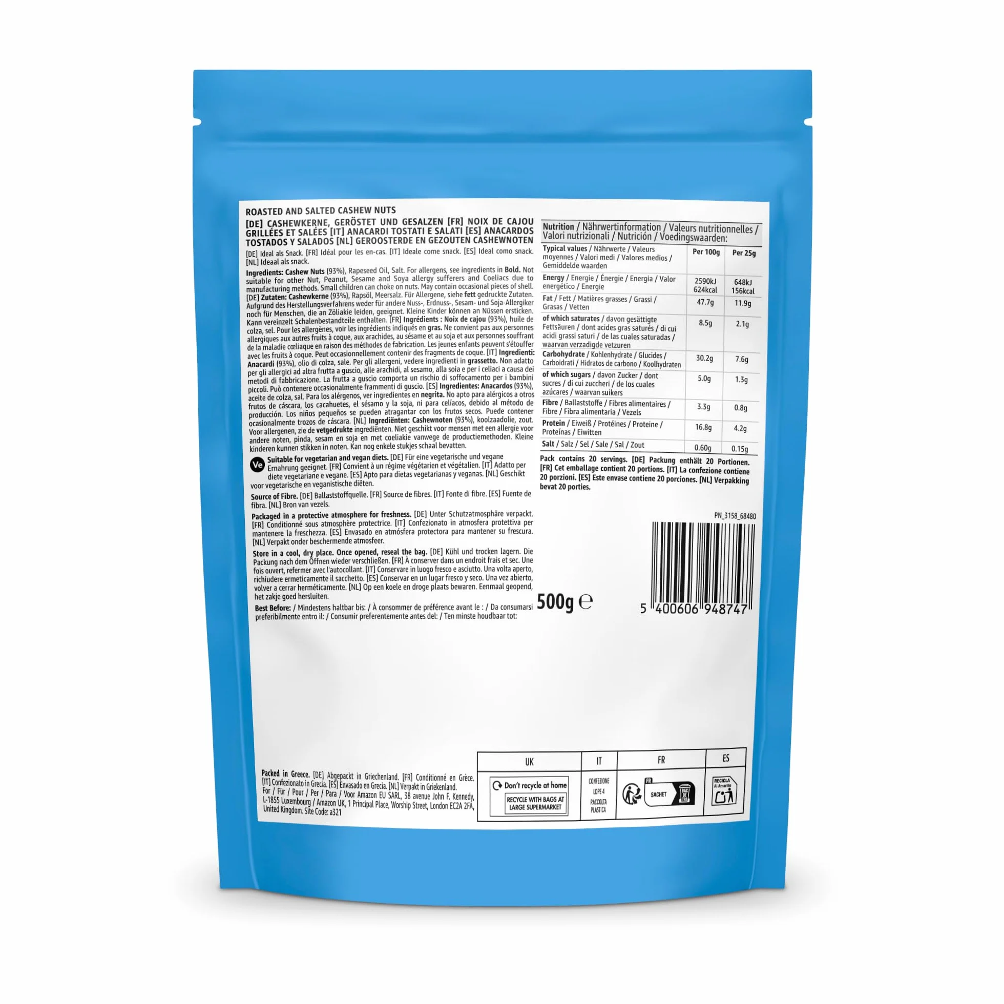 ANACARDOS TOSTADOS Y SALADOS by Amazon, 500 g