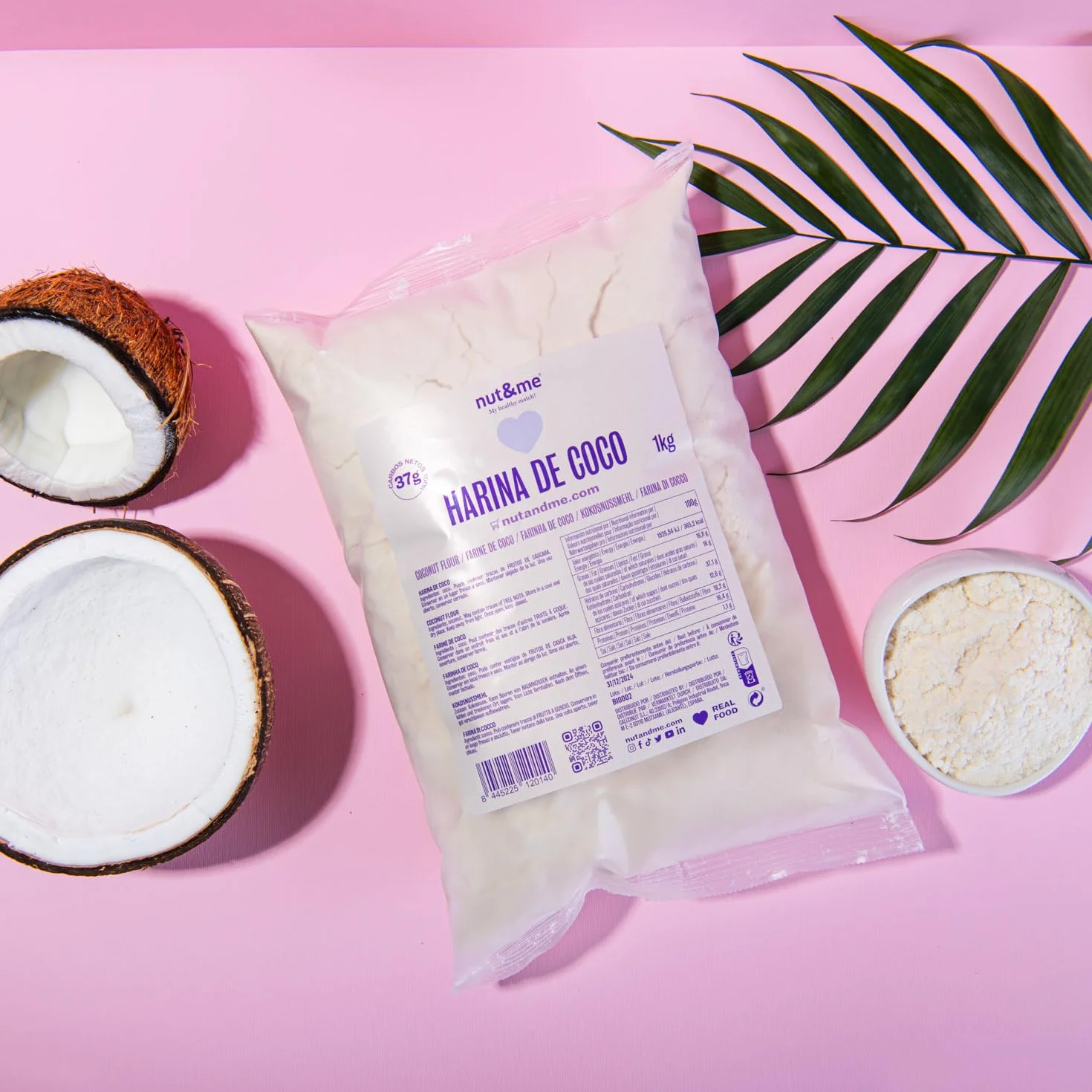 Harina de Coco 2 kg nut&me 100% Coco Sin Gluten Sin Aditivos Keto Dieta Vegana Reposteria Pack 2 x 1 kg