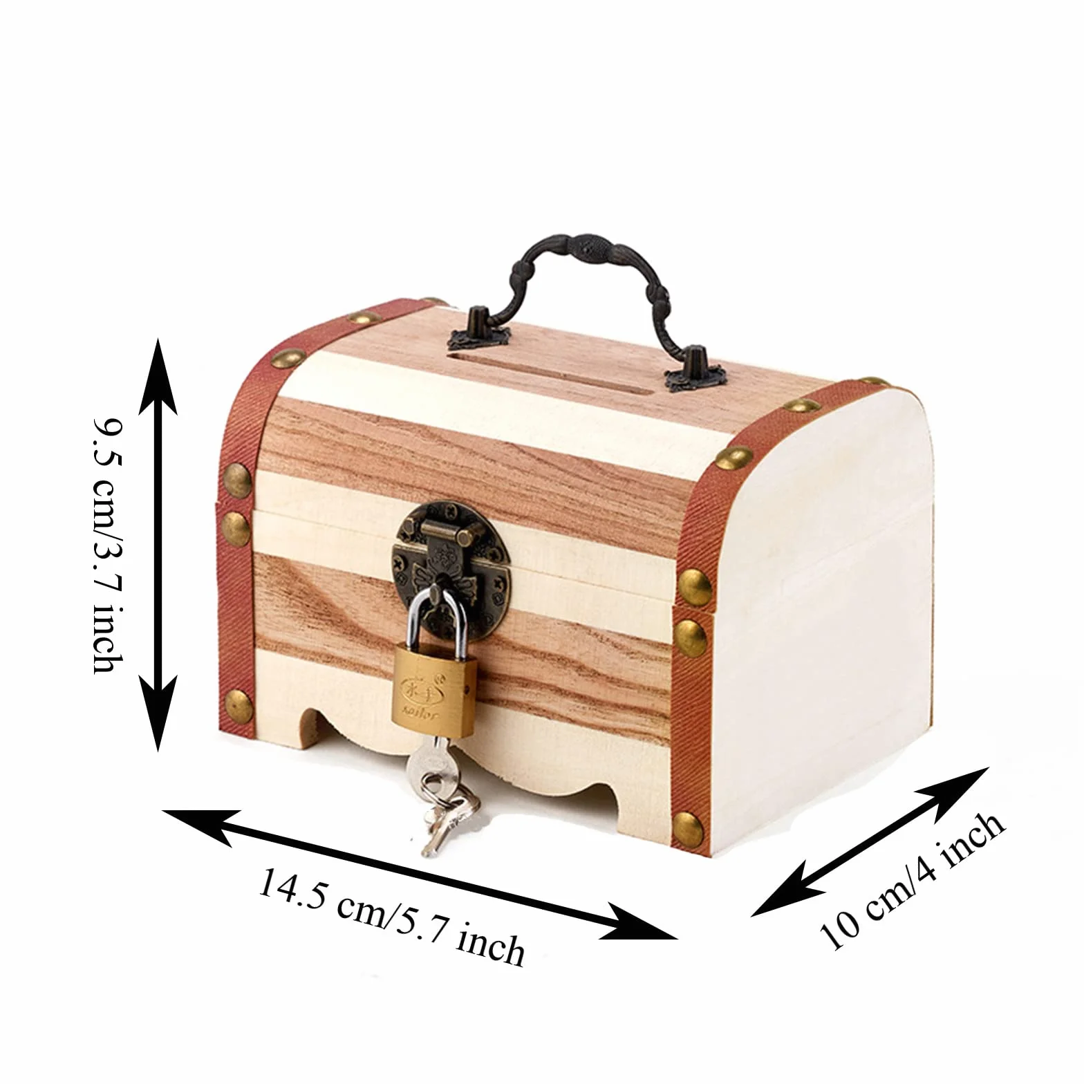 Alcancía Madera, Hucha con Cerradura,Cofre del Tesoro Vintage de Madera con Cerradura, para Almacenamiento, Hobby, Conservación