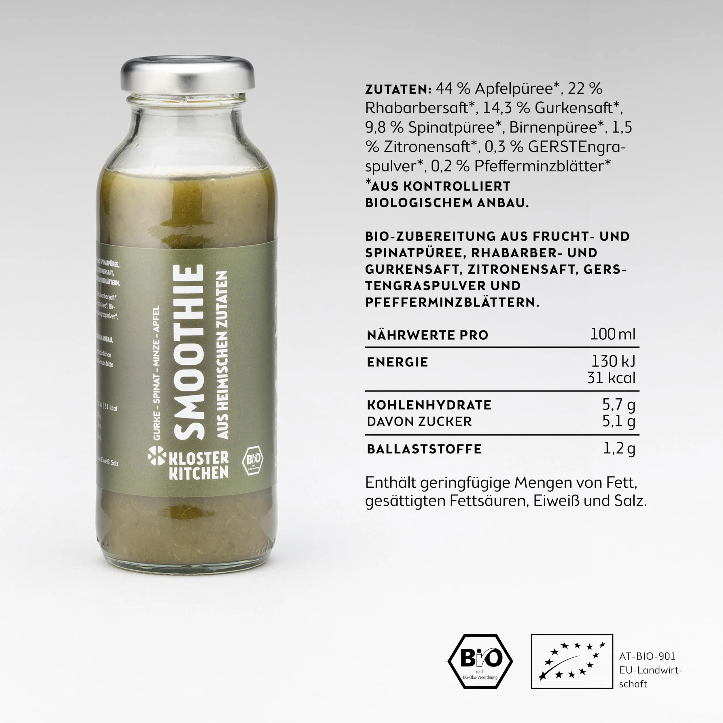 Kloster Kitchen Bio Smoothie Verde Pepino Espinacas Menta Manzana 6x250 ml