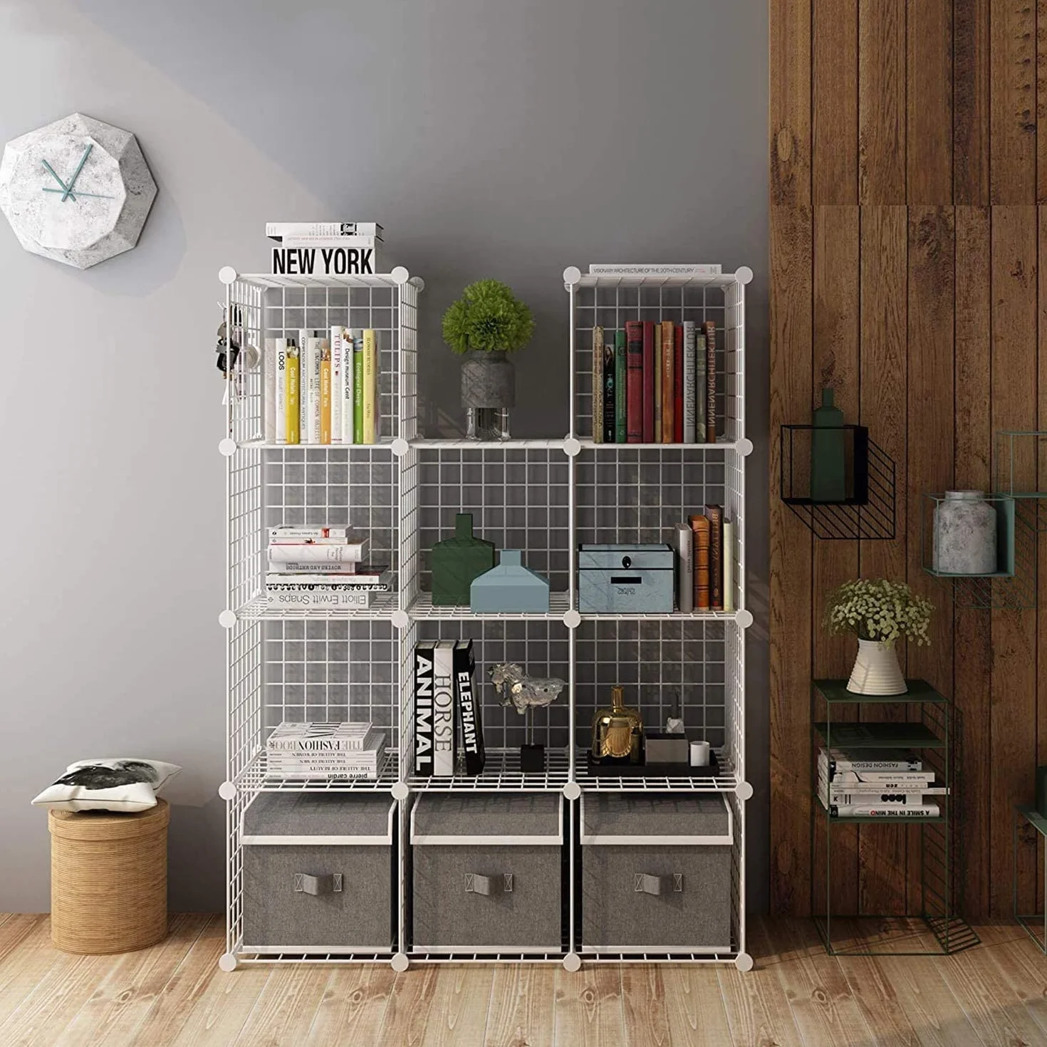 C&AHOME C&HOGAR Estante Modular para Libros Almacenamiento de Cubos de Alambre 36.6x12.4x48.4 Pulgadas Blanco