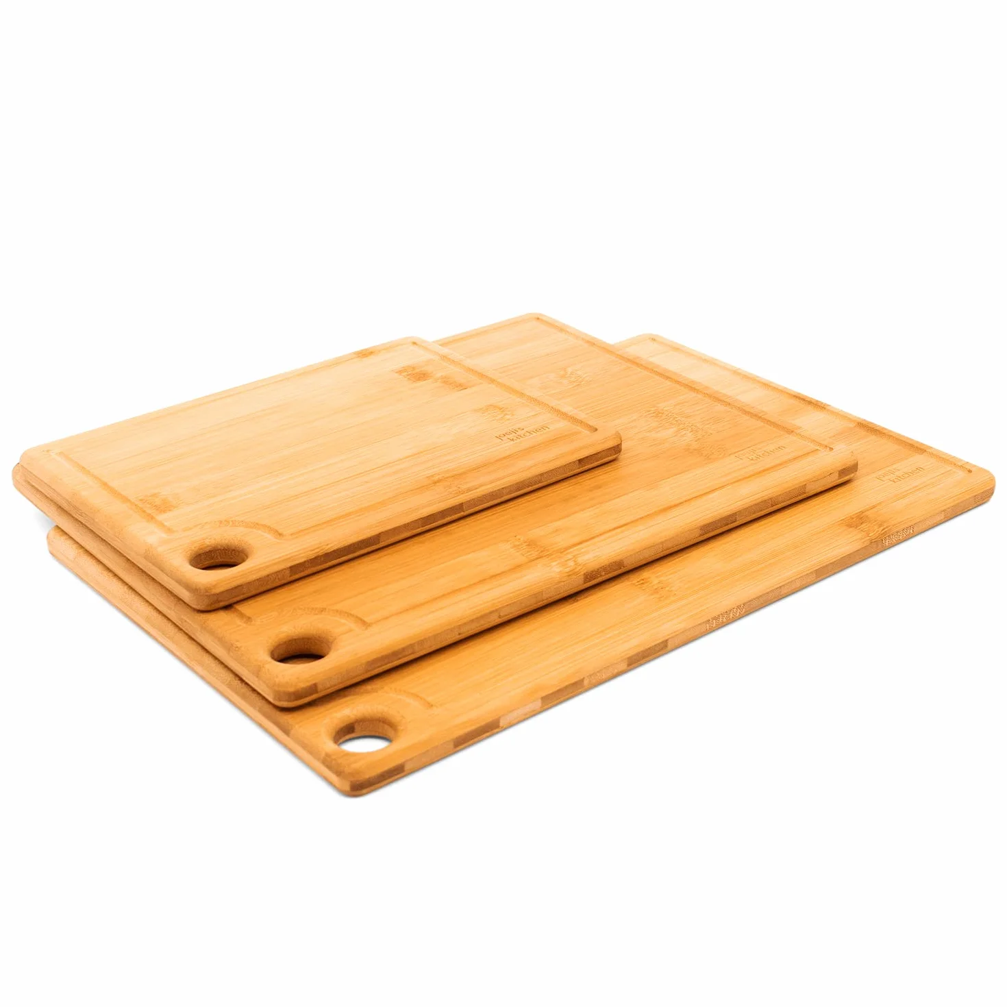 Juego de 3 Tablas de Cocina de Madera Bambú con Ranura y Agujero para Colgar - Antimicrobiano Natural