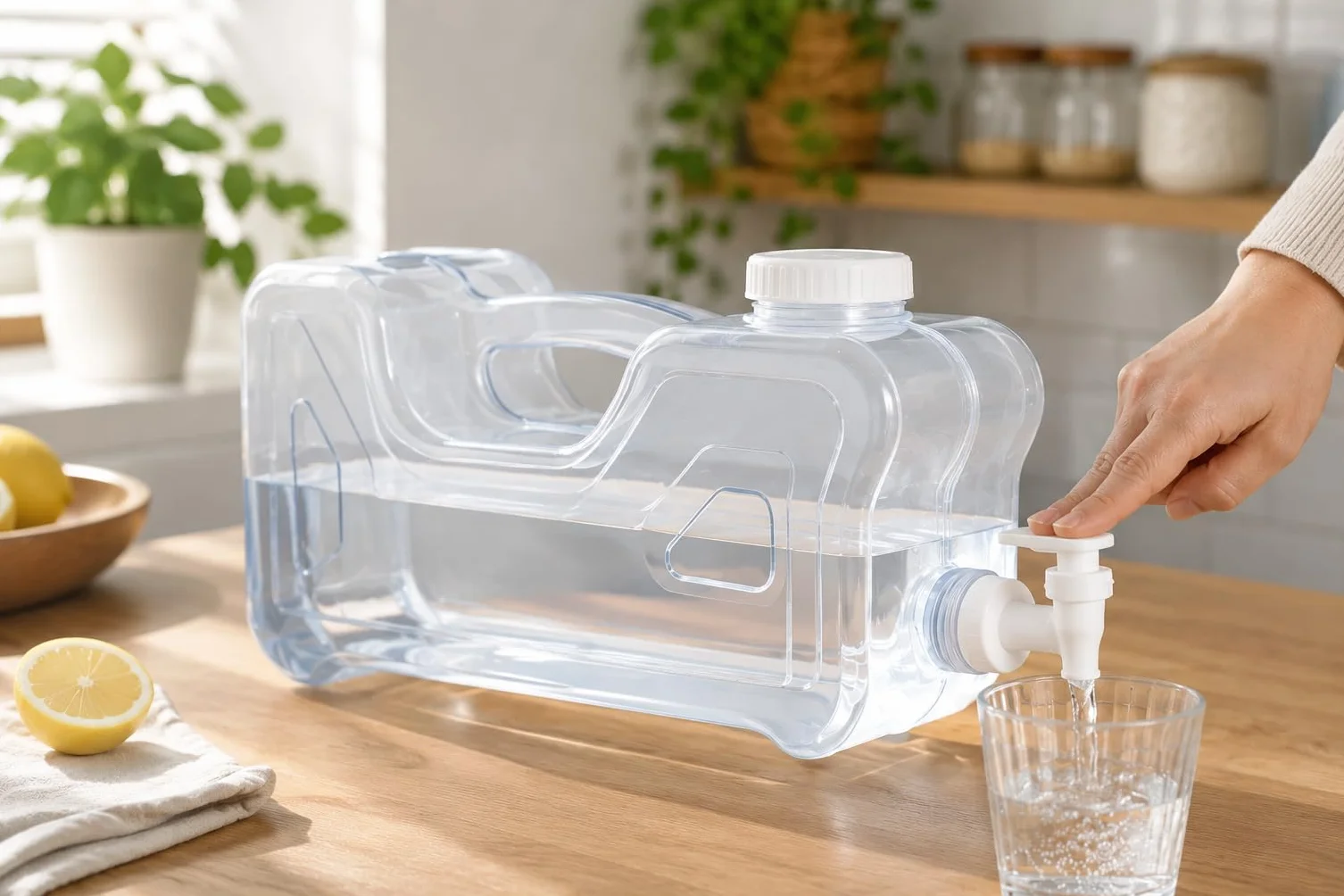 Dispensador de Agua para Nevera con Grifo y Asa, Garrafa de Plástico Transparente Reutilizable para Bebidas Frías, Dispensador Portátil Resistente y Libre de BPA, Capacidad de 3.8 litros