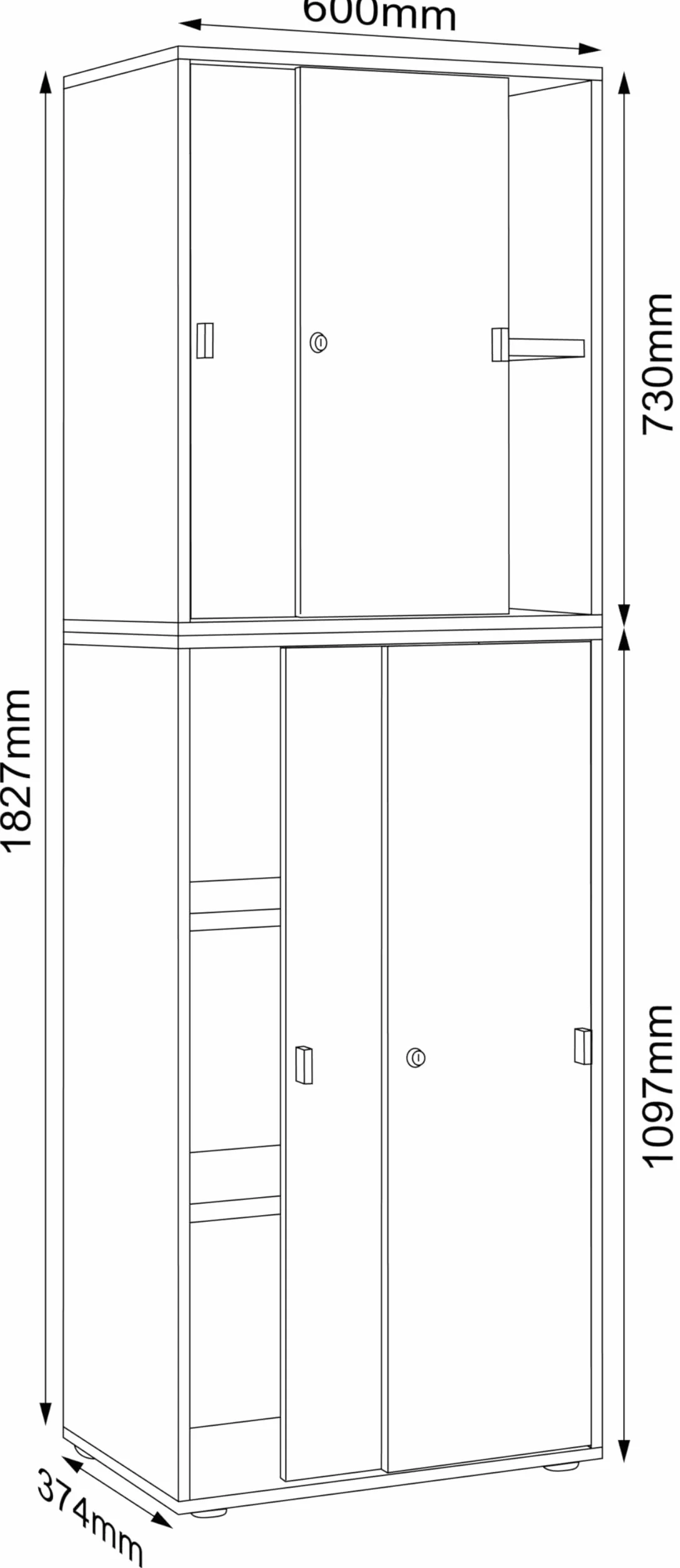 VCM Armario de Oficina de Madera Archivador Mobiliario de Oficina Armario Salia 5 Pliegues Anchura 60 cm Puertas correderas Antracita