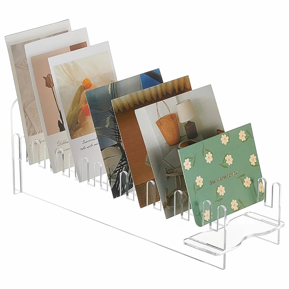 UNICRAFTALE 15 ranuras para tarjetas de felicitación navideñas pegatinas expositor acrílico expositor acrílico transparente organizador de tarjetas postales portátil para la presentación de tarjetas