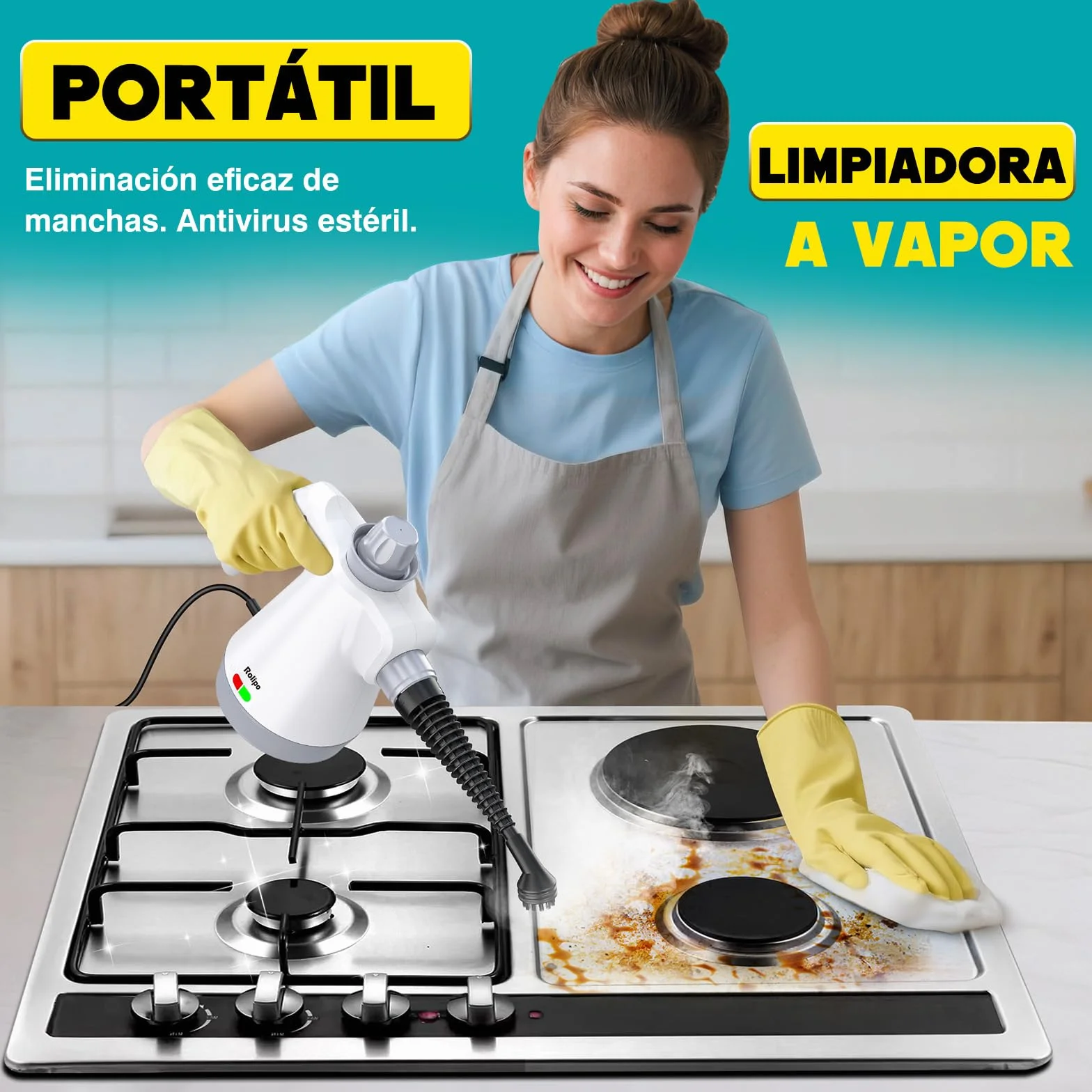 Rolipo Limpiador a Vapor Portátil 12 Accesorios Cierre de Seguridad Pistola Multifuncional