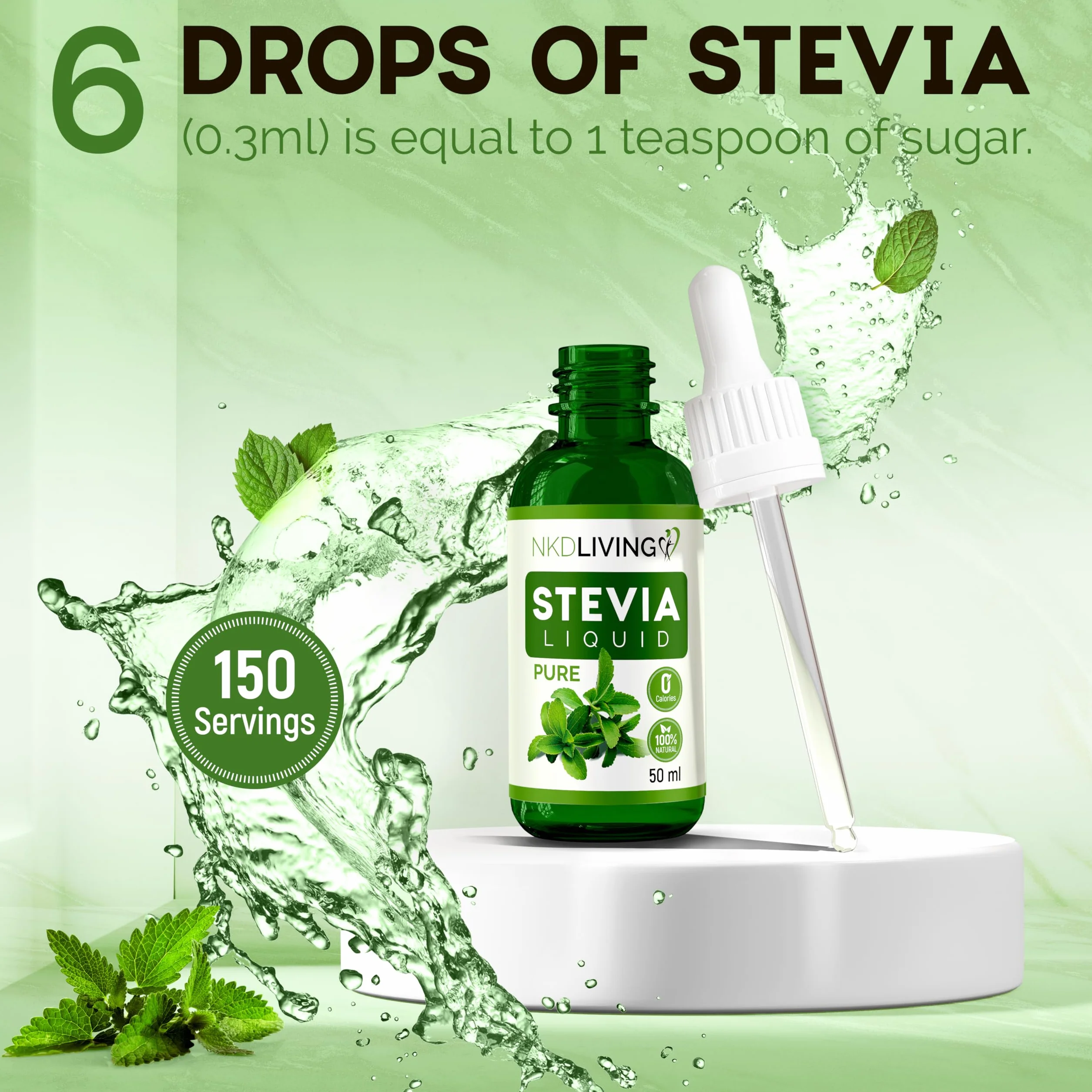 Gotas líquidas de estevia pura 50 ml - Sin potenciador de sabor - Incluye botella con gotero