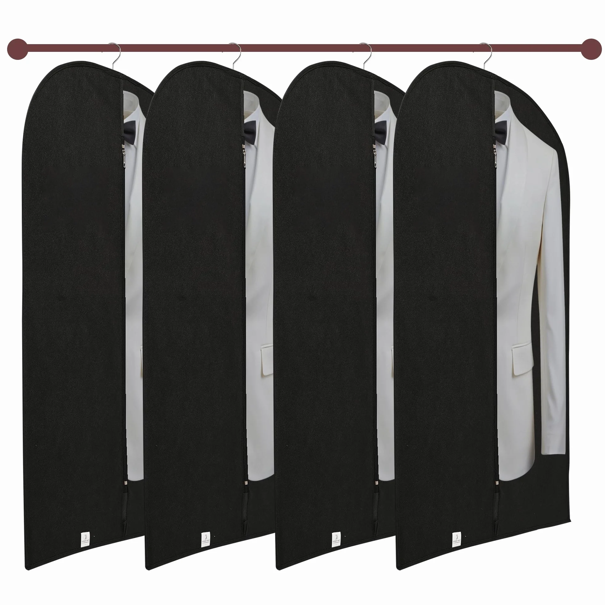 Kuber Industries Paquete de 4 fundas para blazer | Fundas de traje con cremallera para mujeres y hombres | Bolsa de abrigo a prueba de polvo para ropa, chaqueta | Cubierta media transparente | Negro