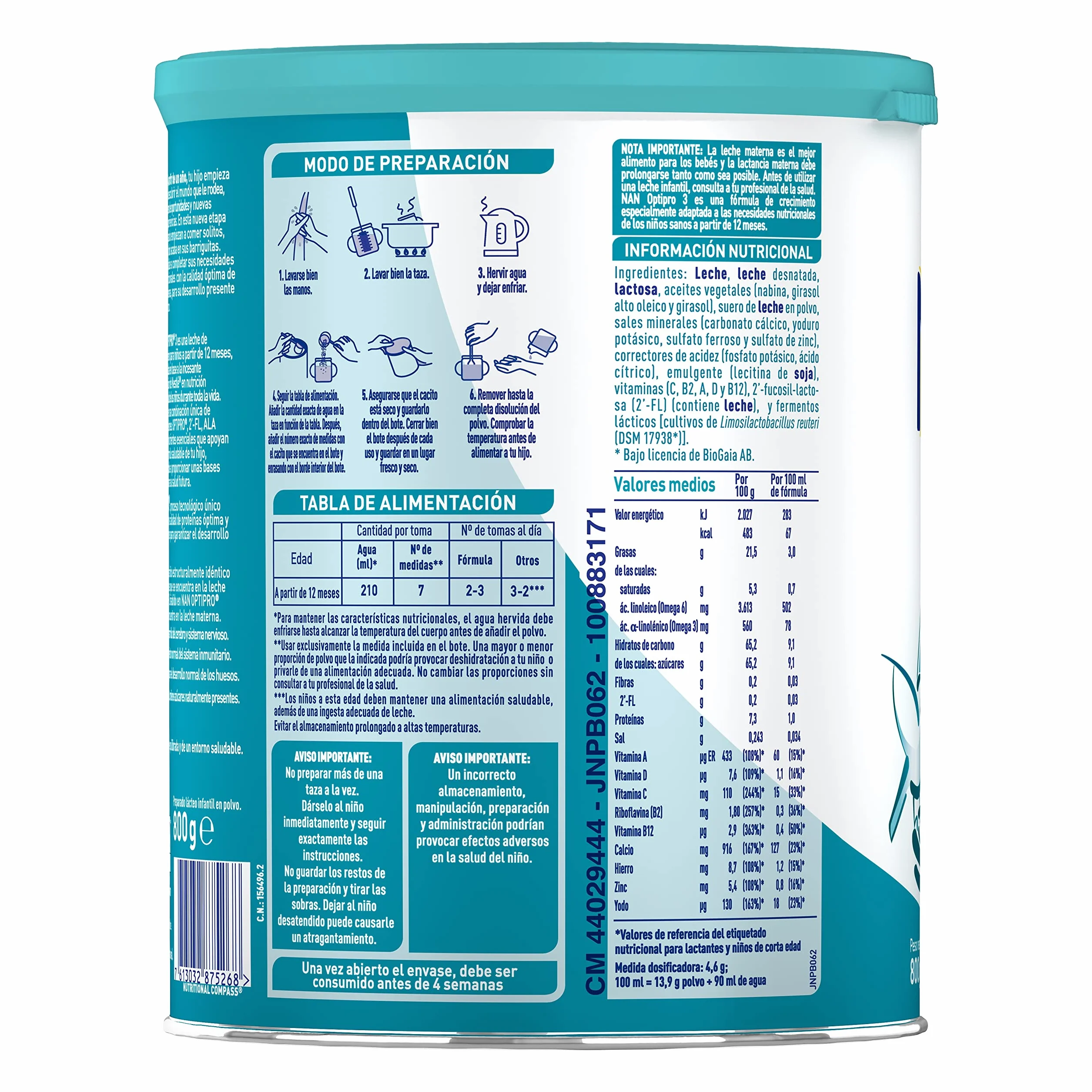 Nestlé NAN OPTIPRO 3 Leche de crecimiento en polvo 800g