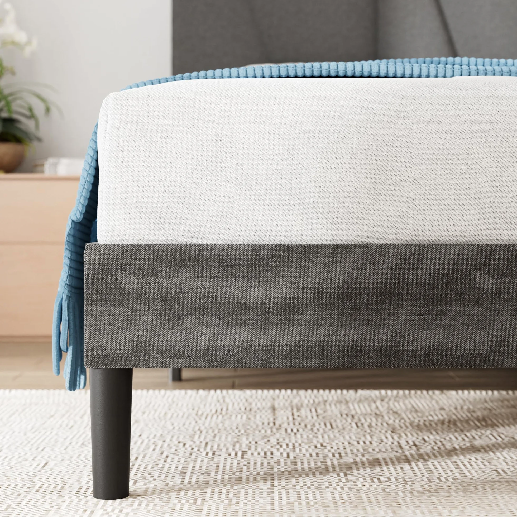 Zinus Maya Estructura Cama 150x190 cm Queen Size Tapizada con Cabecero Láminas de Madera Gris Oscuro