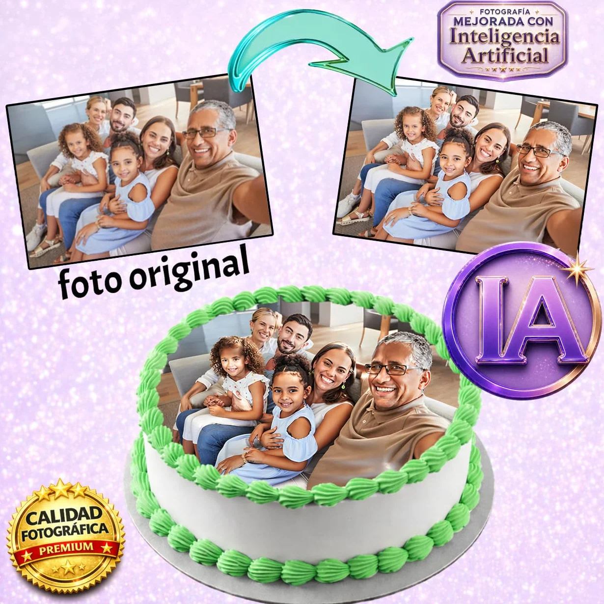 Imagen Comestible Personalizable para Tartas de Cumpleaños - Añade Foto, Nombre, Edad - Varios Tamaños