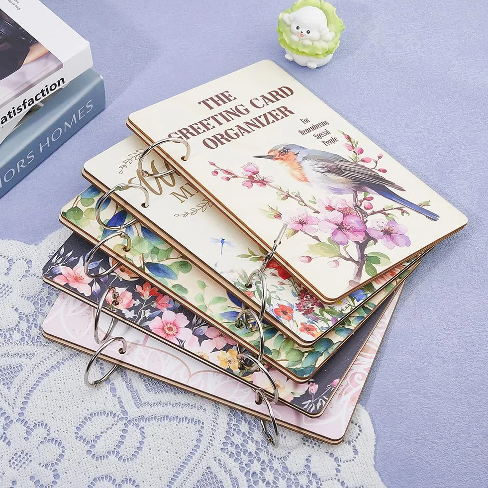 SUPERDANT Árbol de Navidad dibujado a mano, tarjetas de felicitación, organizador de tarjetas pasadas, carpeta de tarjetas postales, soporte para tarjetas de madera, regalos de Navidad, 2 anillos