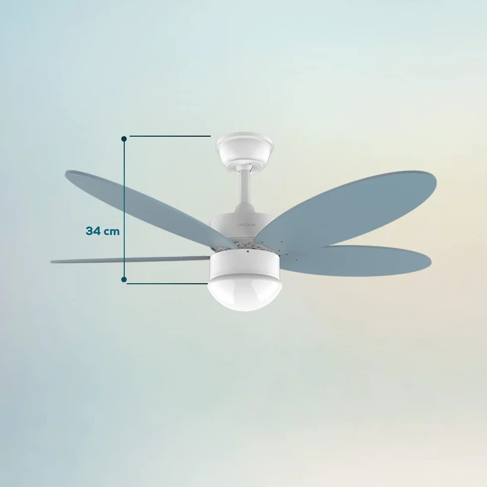 Cecotec Ventilador de Techo con Luz EnergySilence Aero 4260 Sky. 40 W, Motor DC, Diámetro 42” con 5 Aspas Reversibles, Luz LED, Mando a distancia, Temporizador, 6 Velocidades