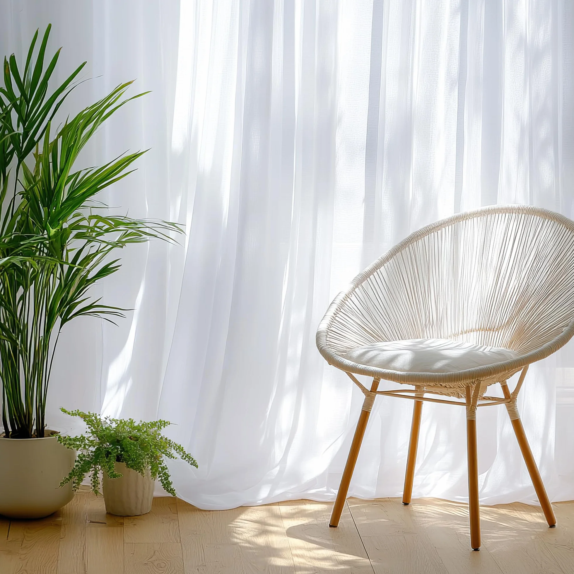 Cortinas Dormitorio 140x160cm Visillos Blancos Translucidos Lino Ojales 2 Piezas