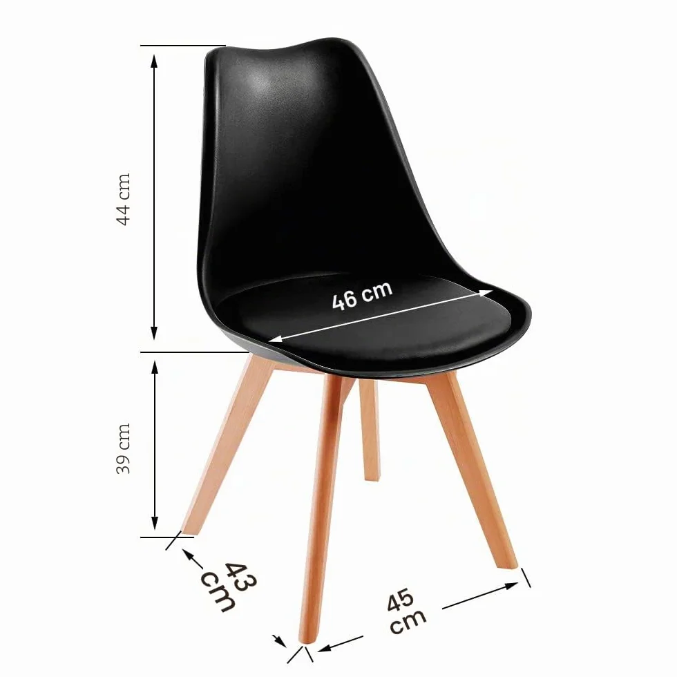 DEWINNER Pack de 6 Sillas de Comedor, Sillas de Cocina, Asiento Acolchado Tapizado y Patas de Madera Maciza de Haya, Silla Negro