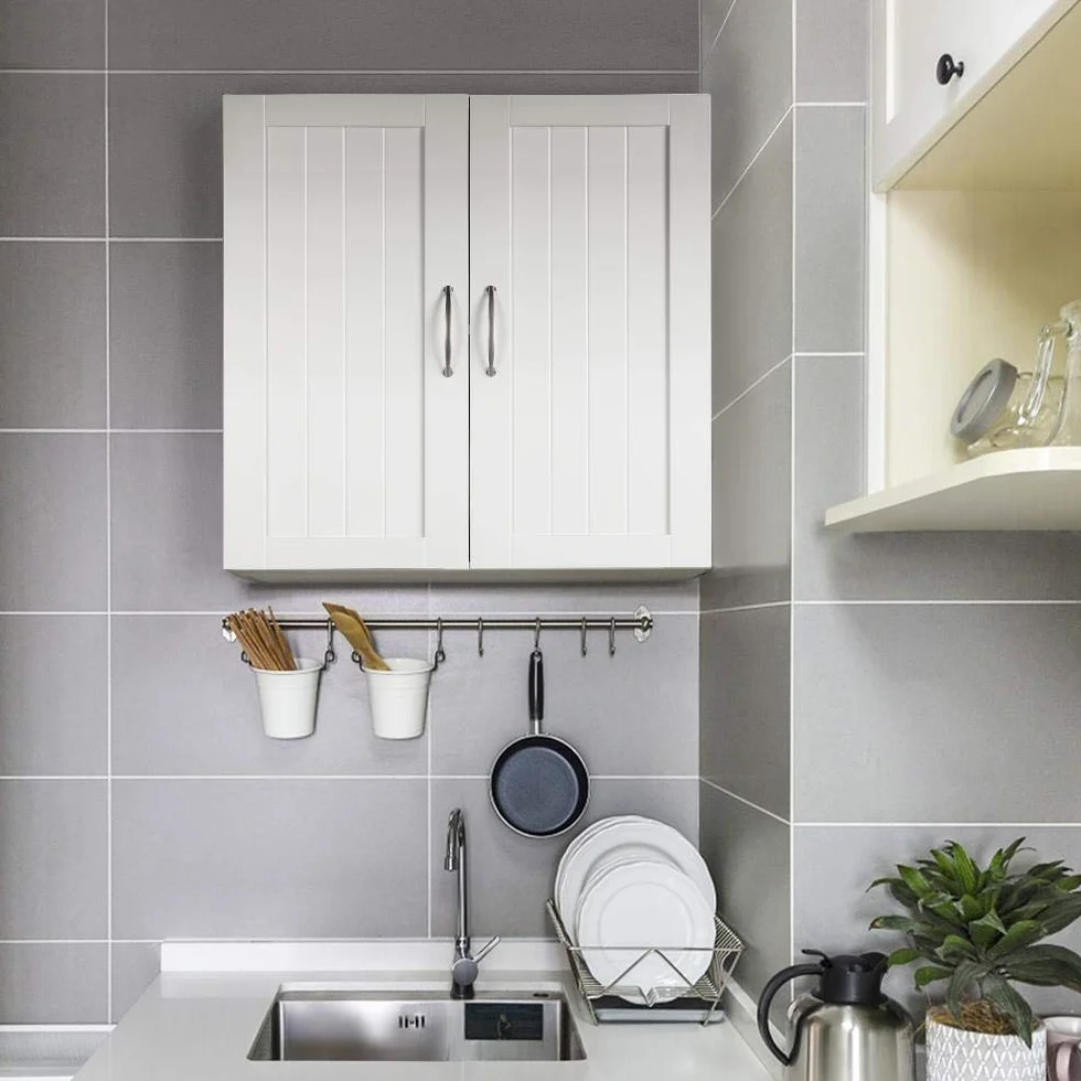 Yaheetech Armario de Baño Pared 59,5x31x59,5cm Mueble Baño Suspendido con Dos Puertas