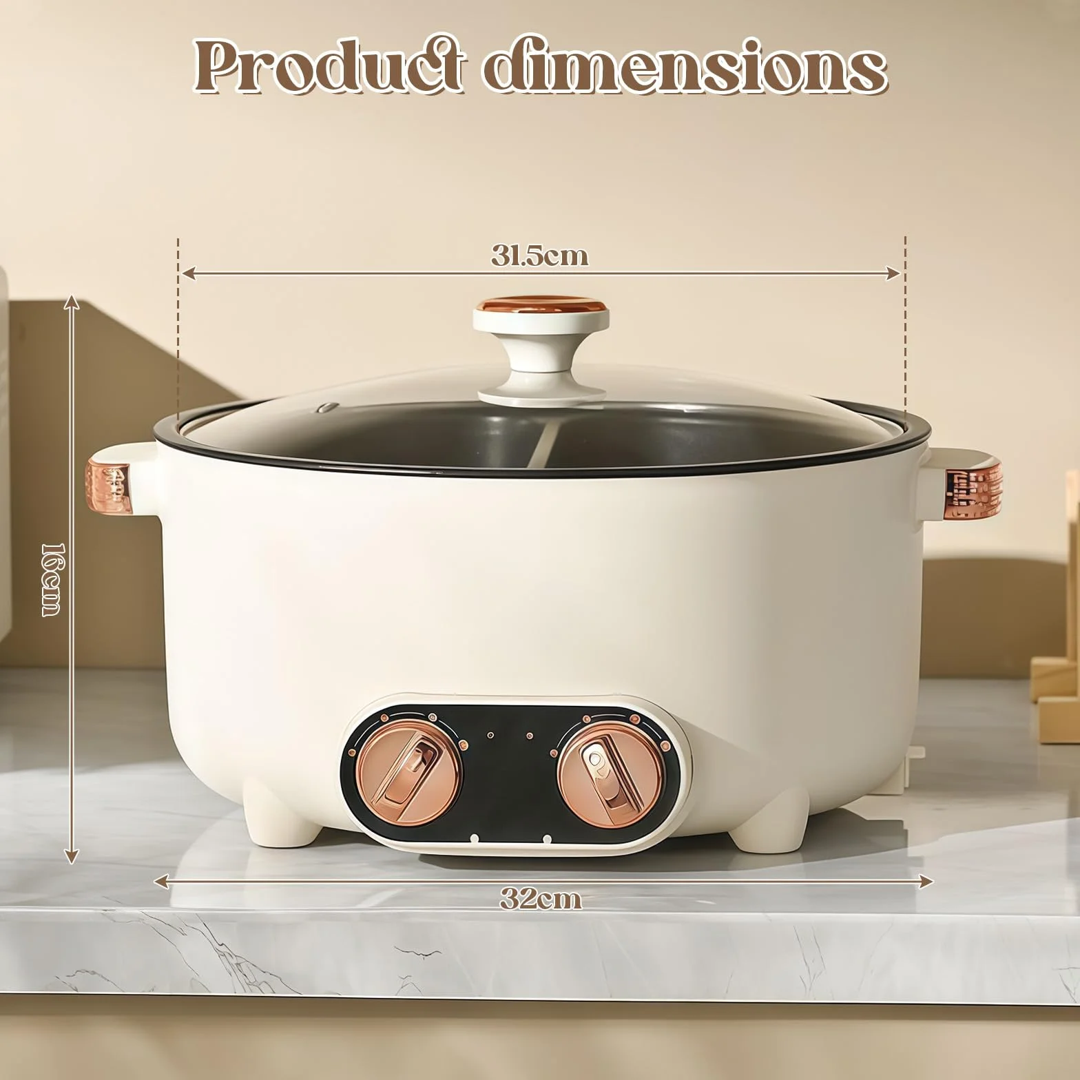 Hot Pot Olla Eléctrica 5.5L 1600W Multifuncional Antiadherente con Doble Botón Rotativo