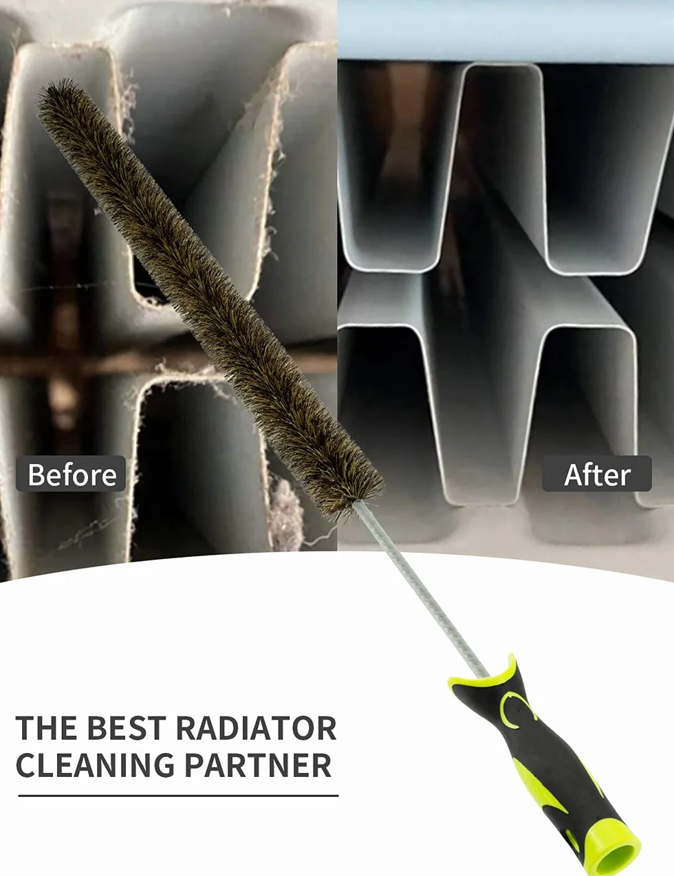 Cepillo limpiador de radiadores de cerdas, 81 cm cepillo de radiadores de alambre trenzado flexible. Con cabeza de silicona y tubo protector para evitar cualquier arañazo