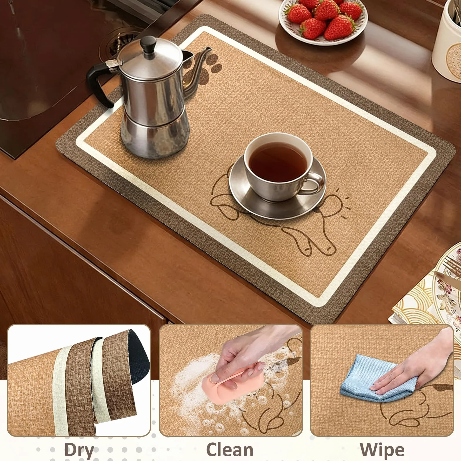 Alfombrilla Diatomita 40x50cm Tierra de Diatomeas Absorbente Antideslizante Base para Cafetera