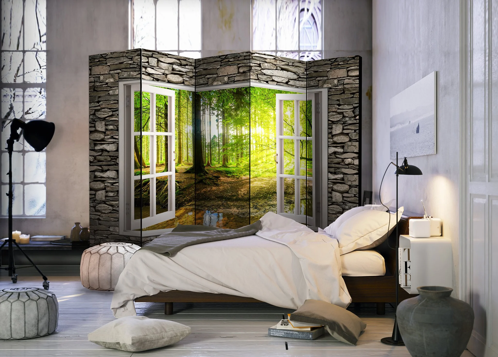 murando Biombo 225x172 cm de Impresion Unilateral en el Lienzo de TNT Decoracion Foto Biombo de Madera con Imagen Impresa Separador Grande Home Office c-C-0084-z-c