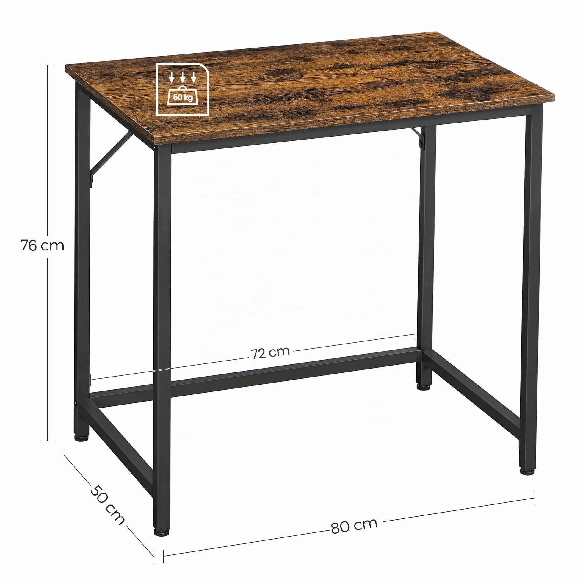 VASAGLE Escritorio Mesa Oficina 50x80x76 cm Industrial Marrón Rústico Negro