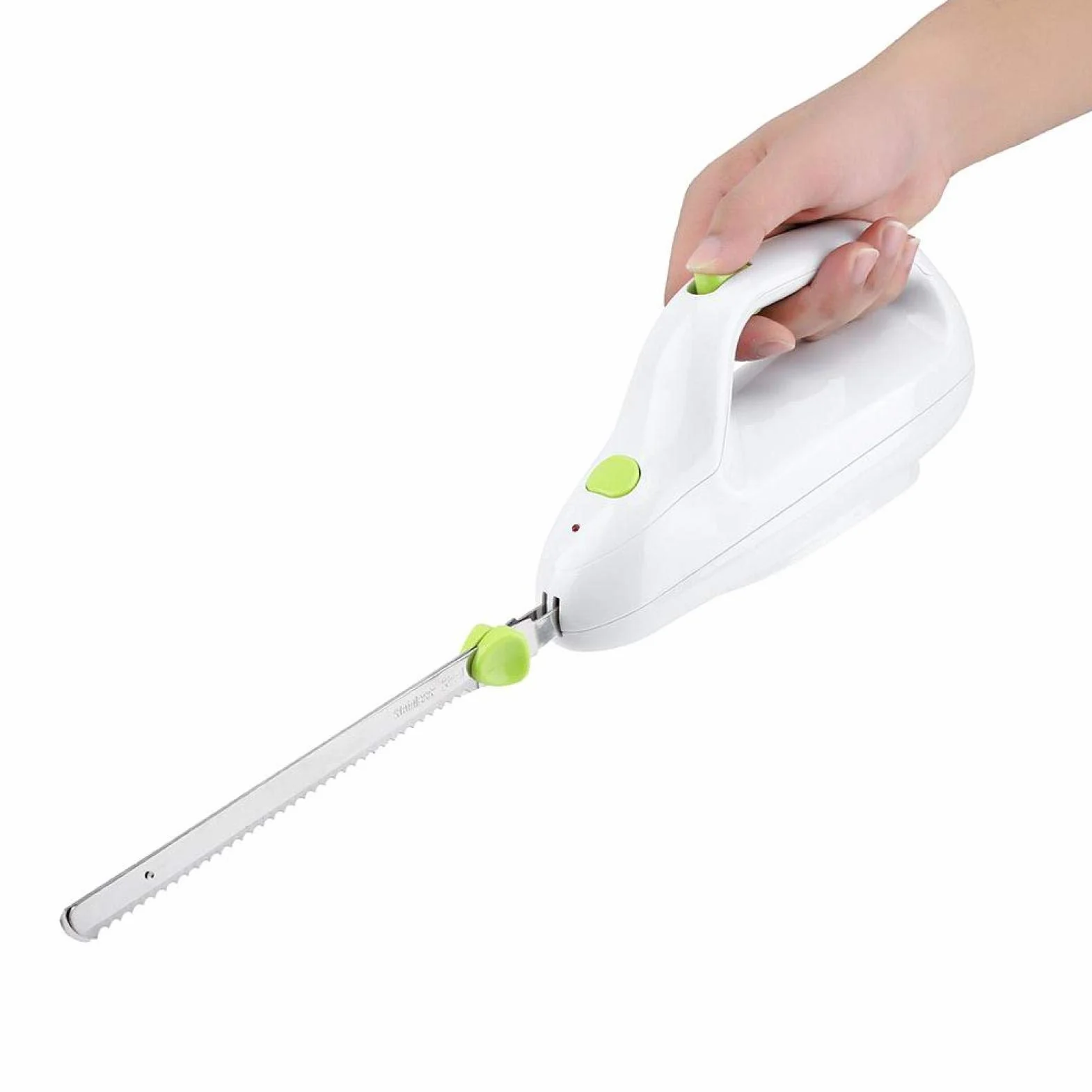 YUYTE Cuchillo eléctrico de cocina, cortador de carne congelada, pan, queso, verduras y frutas, con cuchillas dobles de acero inoxidable y cuerpo de ABS