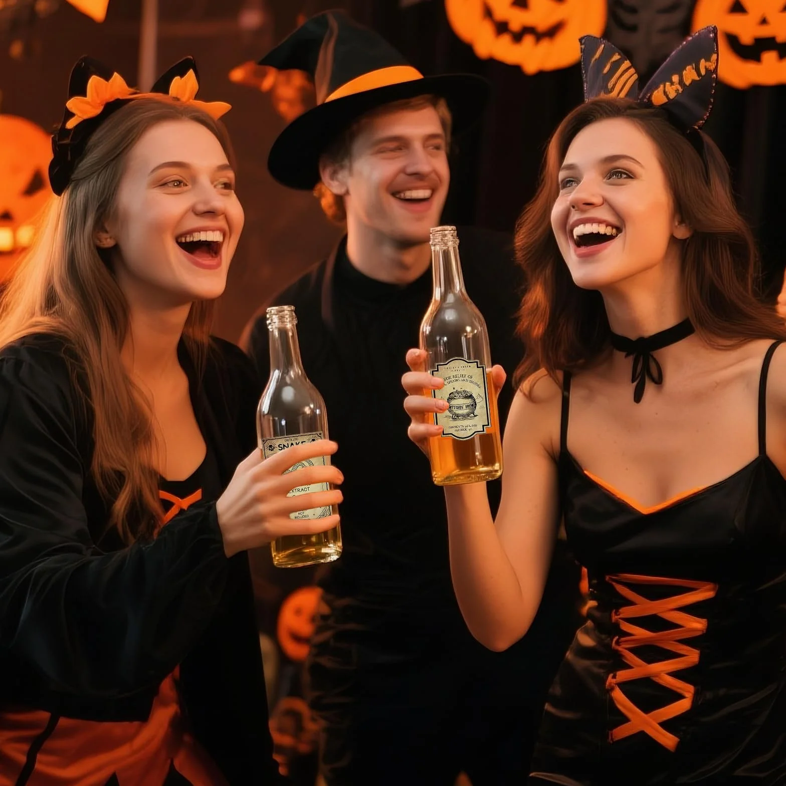 Etiquetas Halloween para botellas vino, 36 etiquetas, 12 estilos, marrones