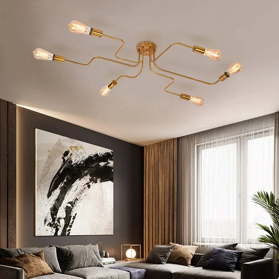 Moderno Candelabro Color Oro 6 E27 para sala de estar (Sin bombilla)