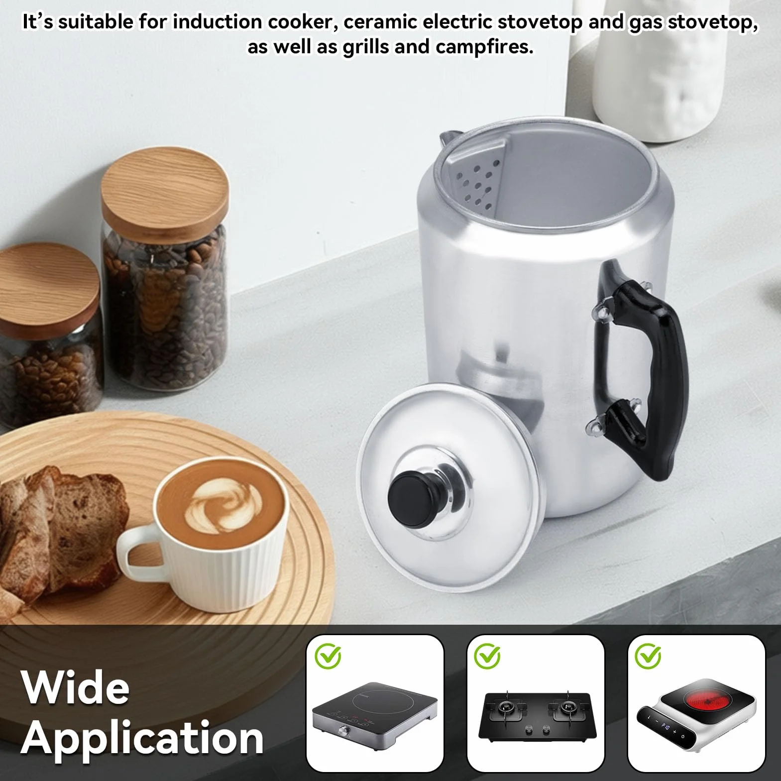 HERCHR Cafetera Italiana de Aluminio 3L, Gran Capacidad, Moka para Estufa, Hogar y Camping