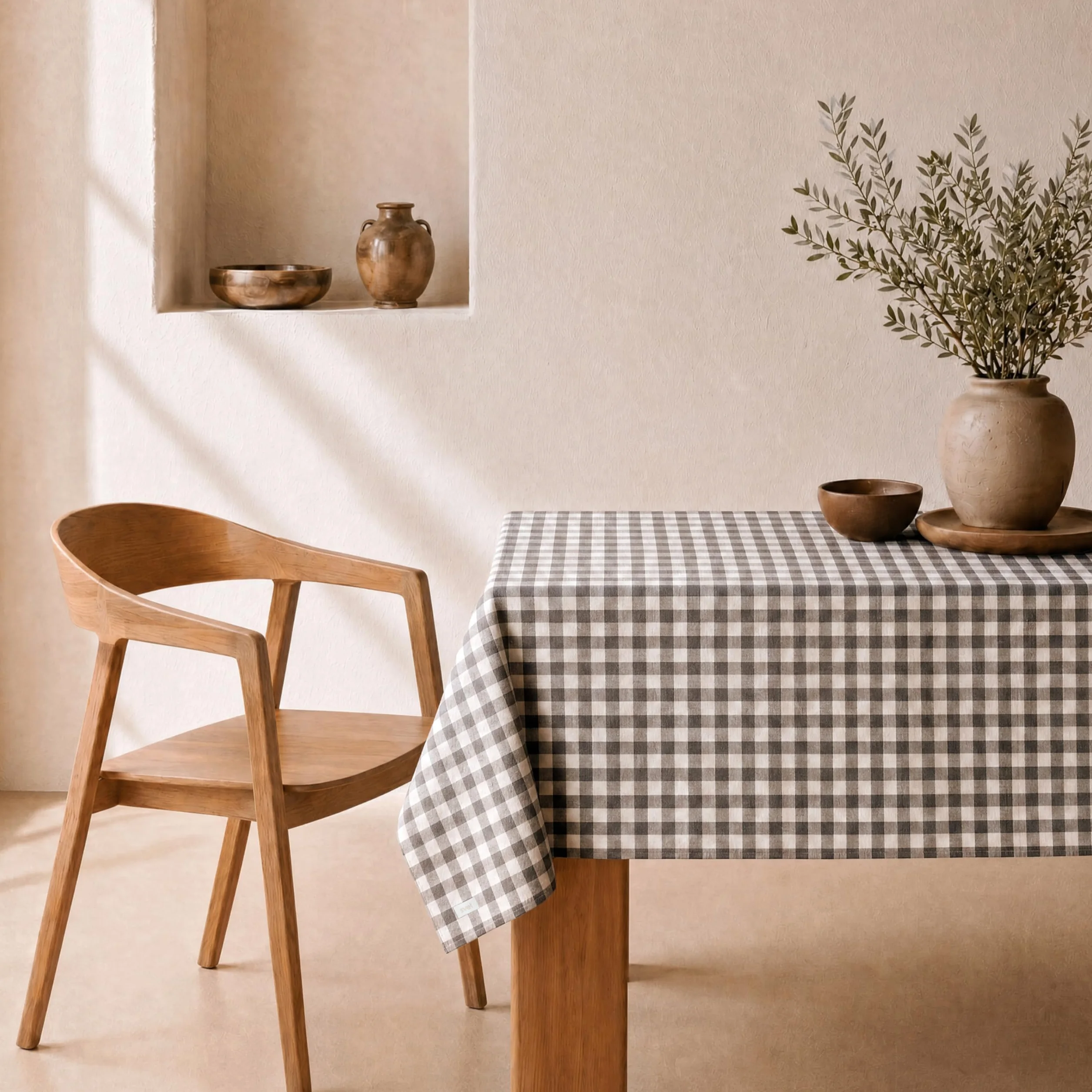 Mantel Antimanchas Tacto Tela Extrasuave Mesa Rectangular Algodón Impermeable 140 x 240 cm Vichy Avellana
