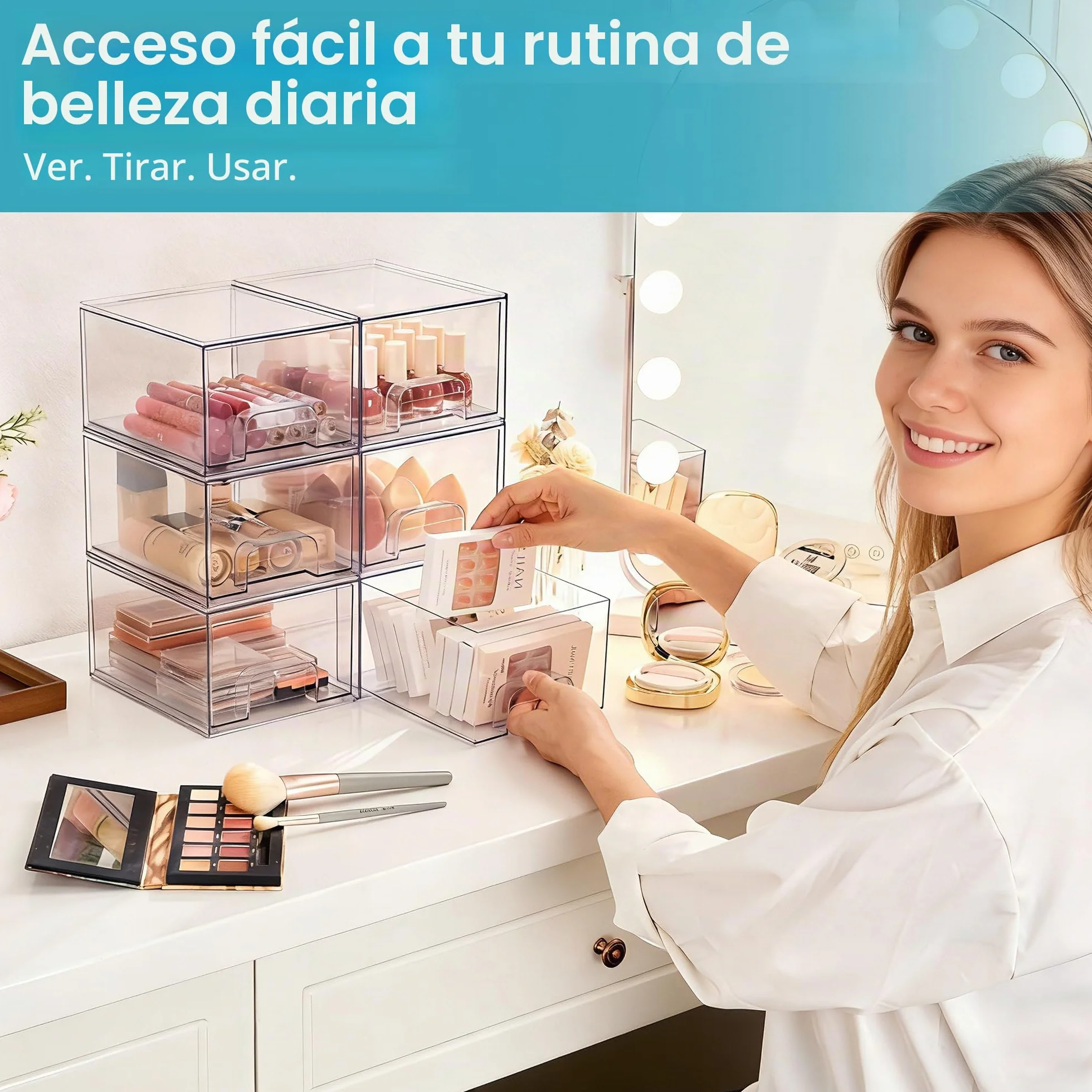 Vtopmart Cajones Apilables de Almacenamiento de Maquillaje, Organizadores de Baño de Acrílico