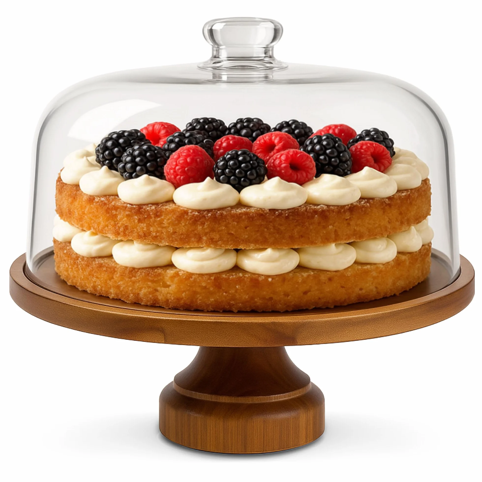 HEFTMAN Soporte para tartas de 10 pulgadas con tapa de cúpula – Soporte de exhibición antideslizante 2 en 1 de madera de acacia con cubierta de cúpula acrílica transparente para pasteles, pasteles