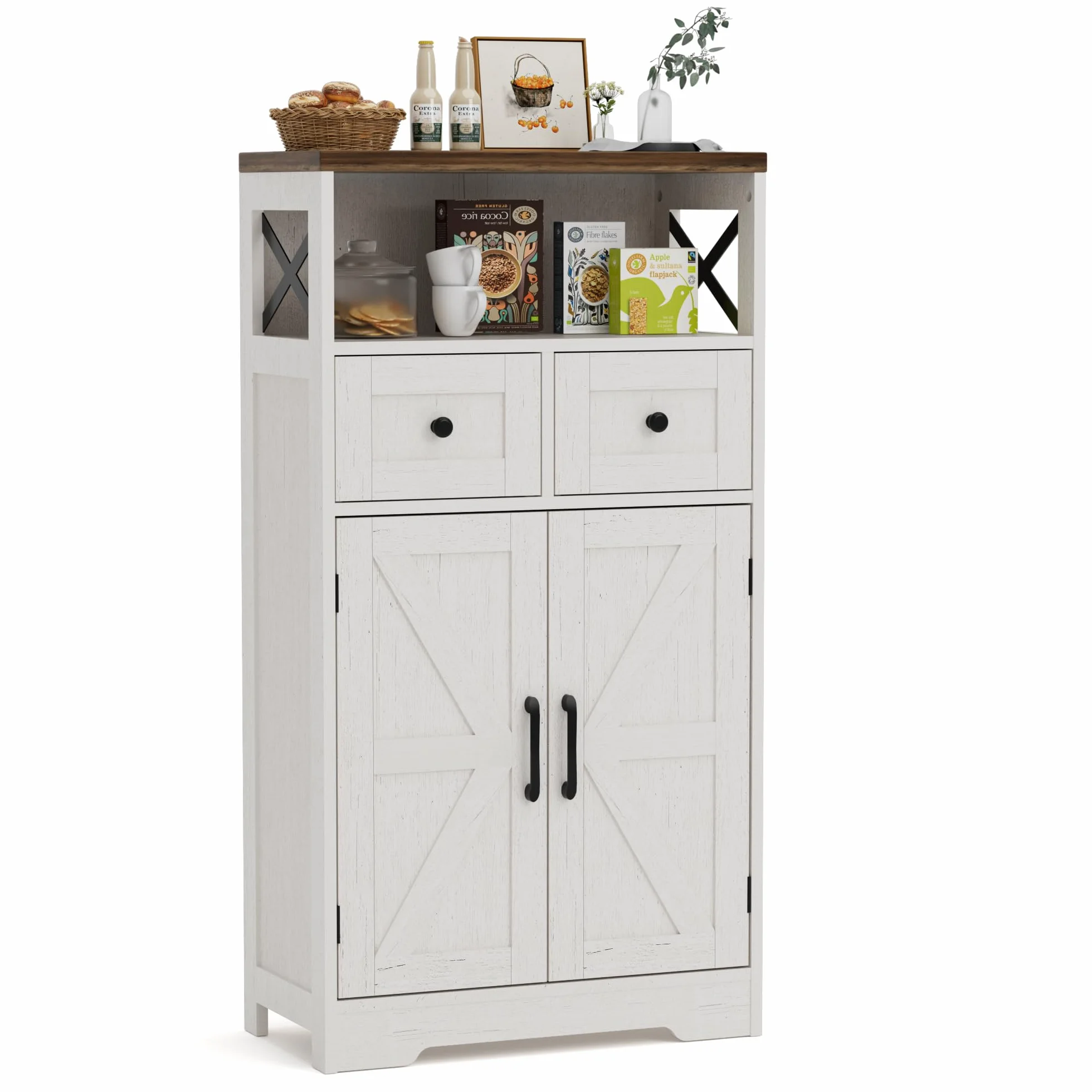 BonVache Aparador, armario de cocina con cajones, armario de almacenamiento, aparador con estante abierto, gabinete de cafetería para cocina, comedor, sala de estar, 58 x 29 x 108 cm, Blanco