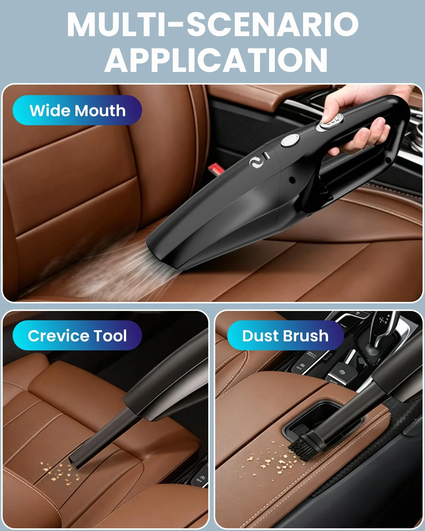 Aspirador de Mano Potente Recargable Sin Cable con Filtro HEPA para Coche