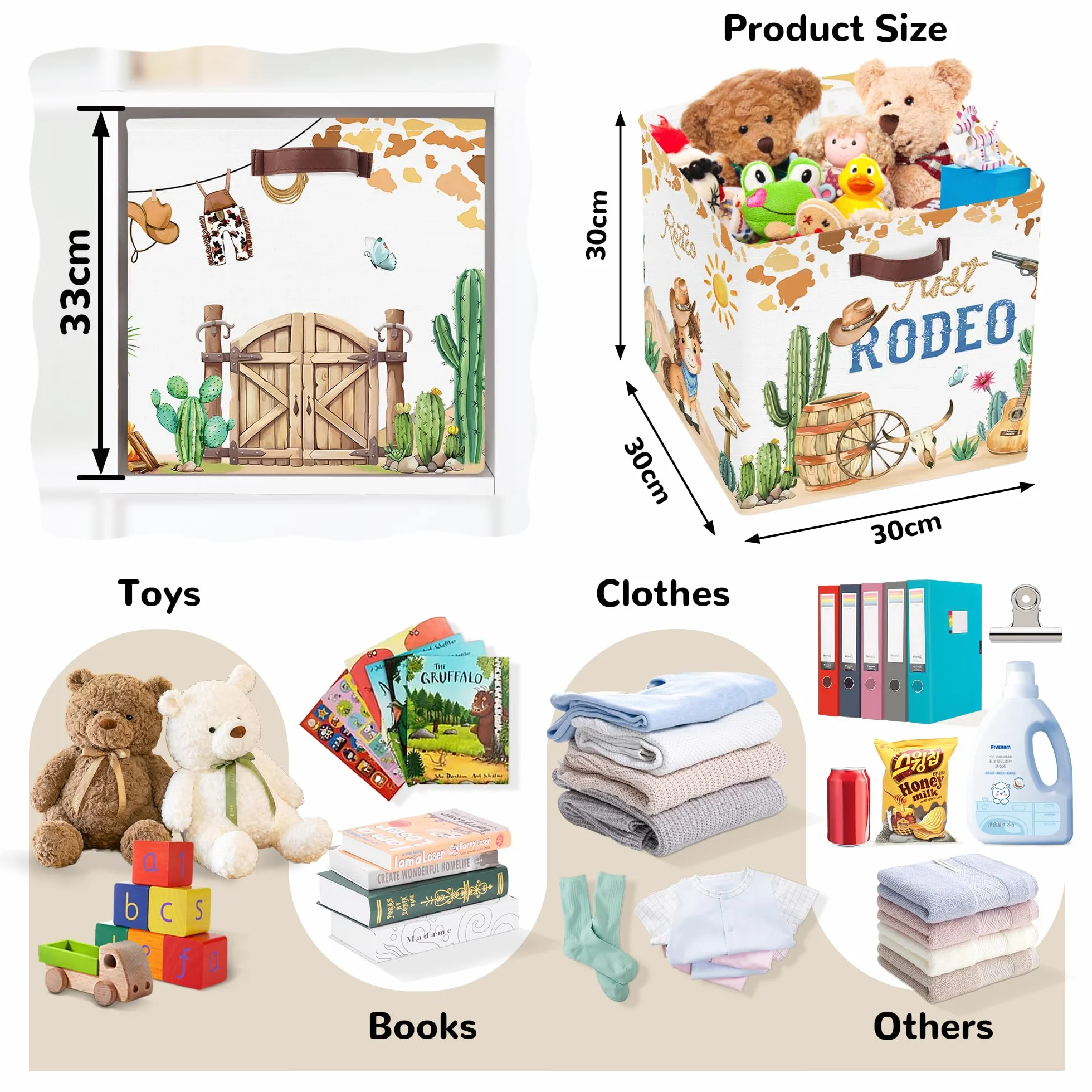 Clastyle Juego de 3 Cubos de Almacenamiento Vaqueros Retro Caja Organizadoras de Almacenaje Juguetes Libro para Infantil Cubo de Almacenaje Armario para Ropa Niño, Caballos, 30x30x30 cm