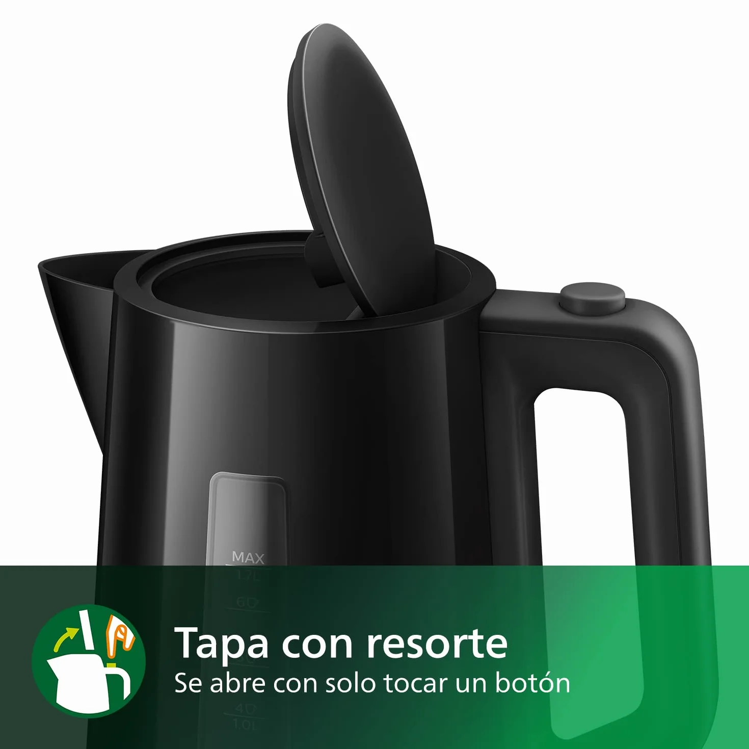 Philips Hervidor Serie 3000 1.7L Tapa con resorte Negro HD9318/20