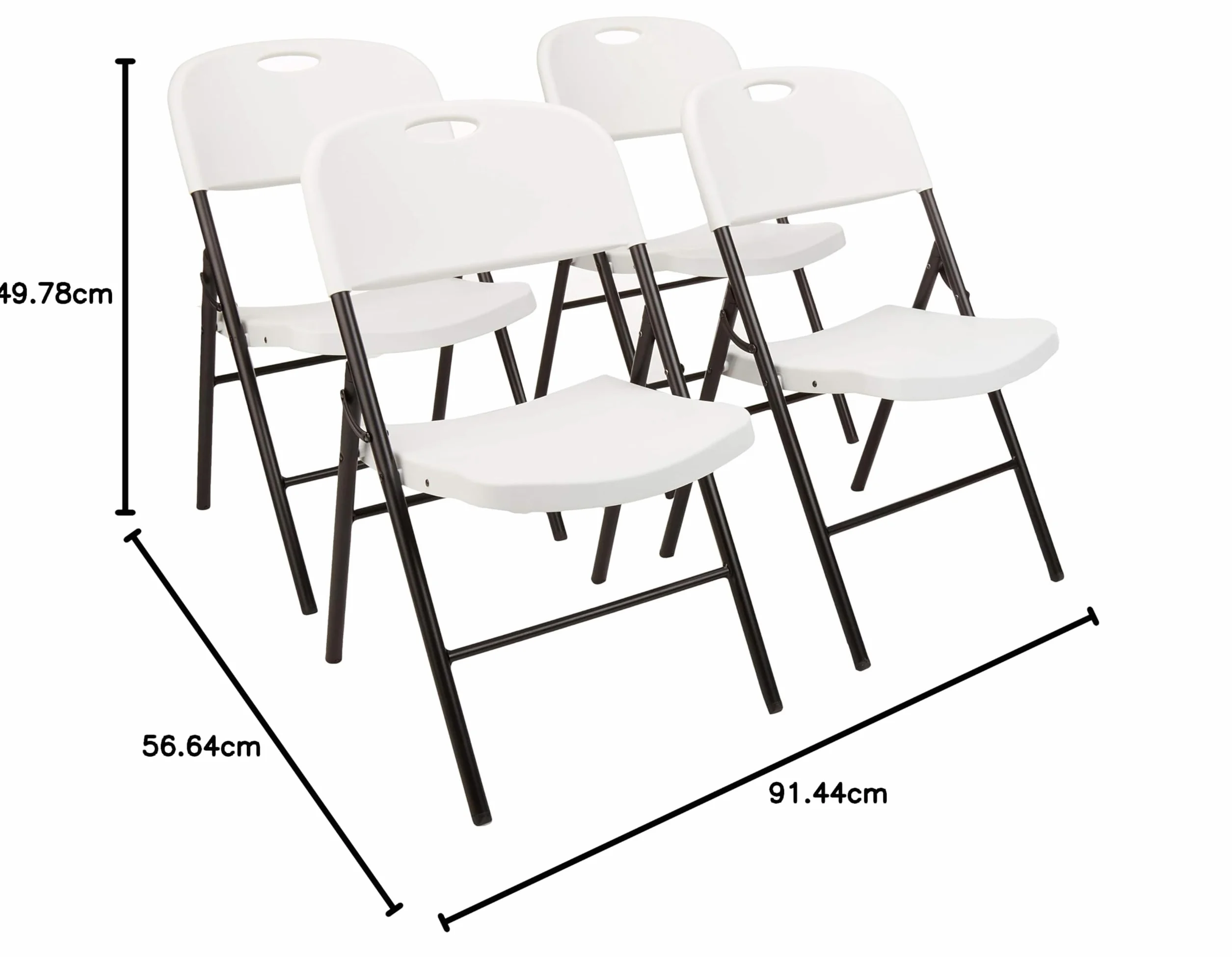 Amazon Basics Juego de 4 sillas plegables de plástico y metal, sillas de camping, sillas de cocina, para interiores y exteriores, color blanco, hasta 158 kg