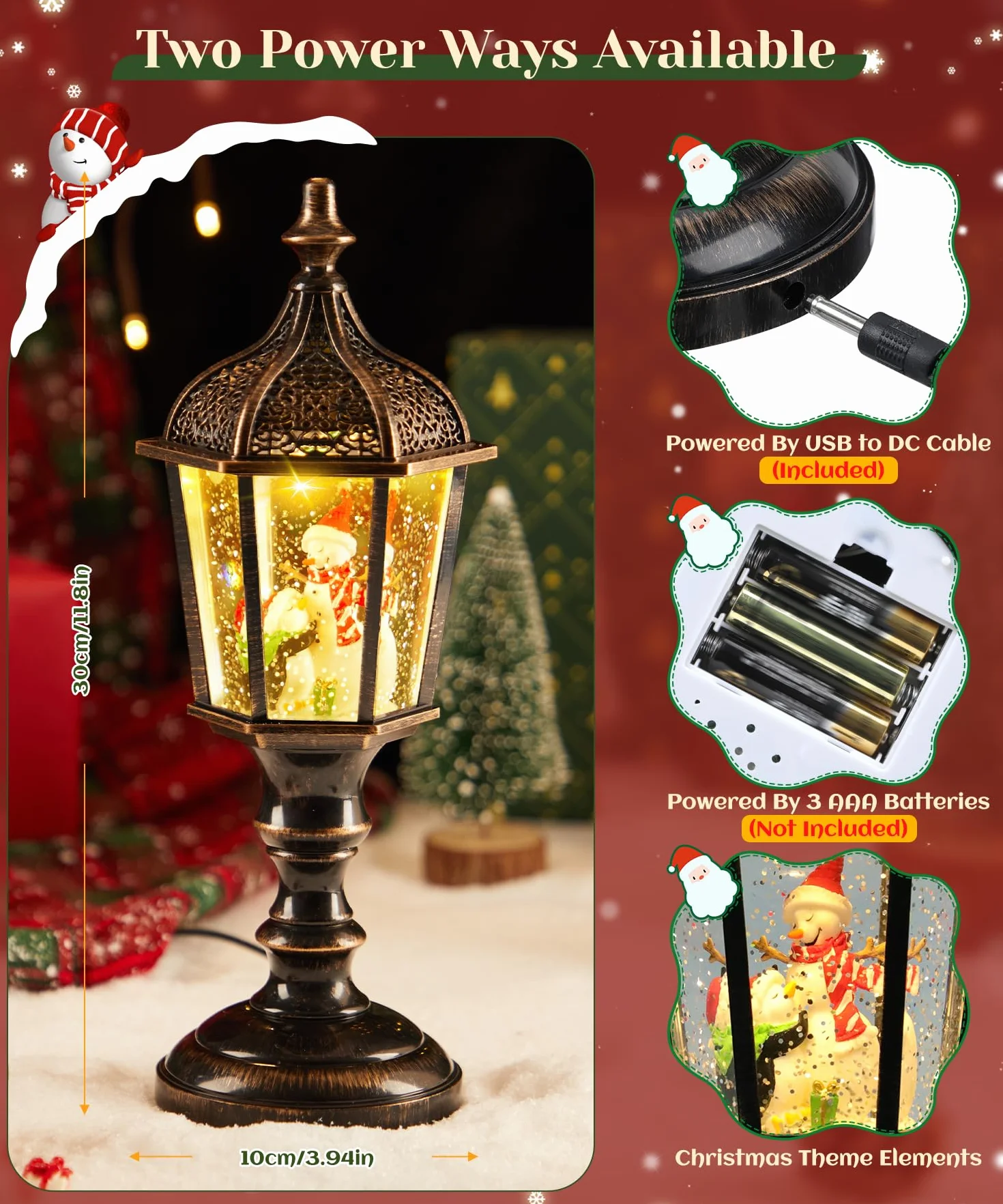 Linterna de globo de nieve LED Navidad con música Farolillo retro Decoración Regalo