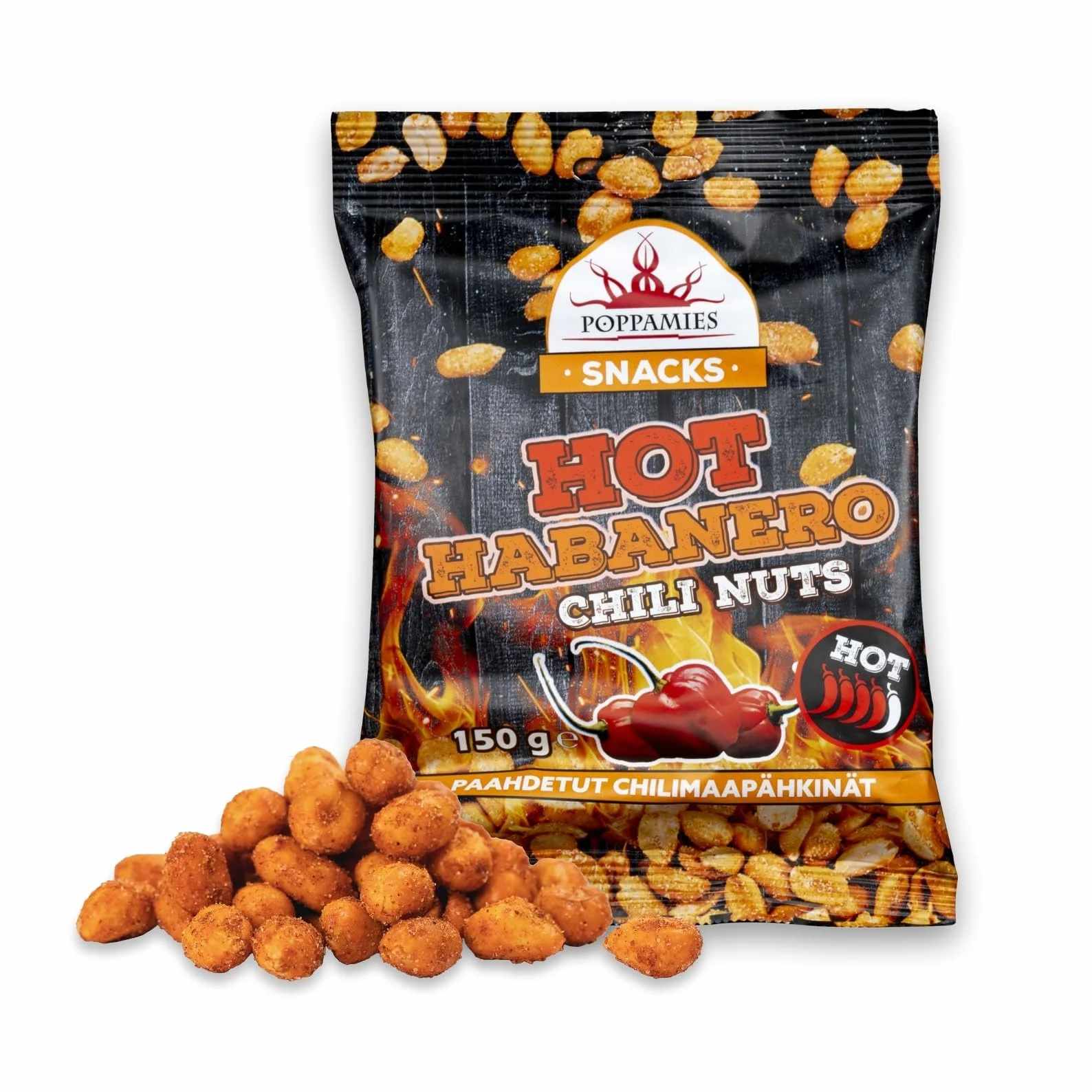Poppamies Cacahuates Picantes con Habanero 150g - Sin Gluten, Veganos, Picante Alto