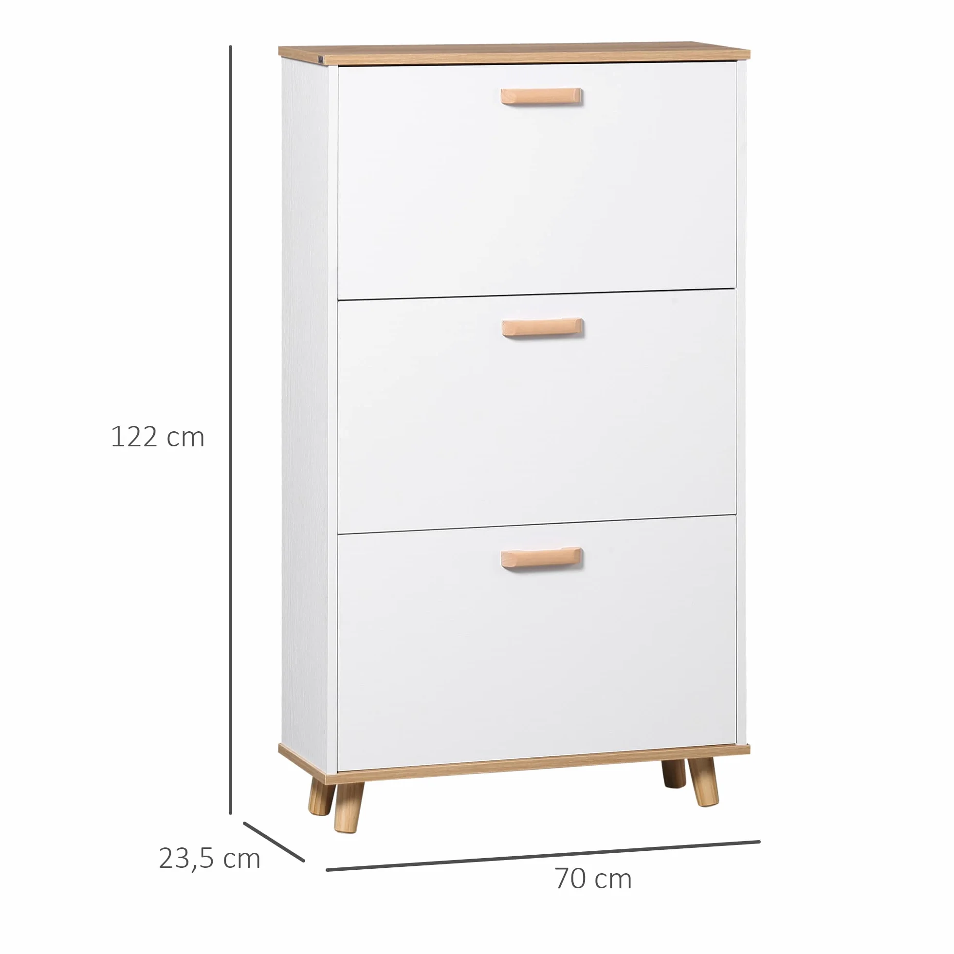 HOMCOM - Zapatero para zapatero estilo escandinavo (3 tapas, aspecto madera, 70 x 23,5 x 122 cm), color blanco