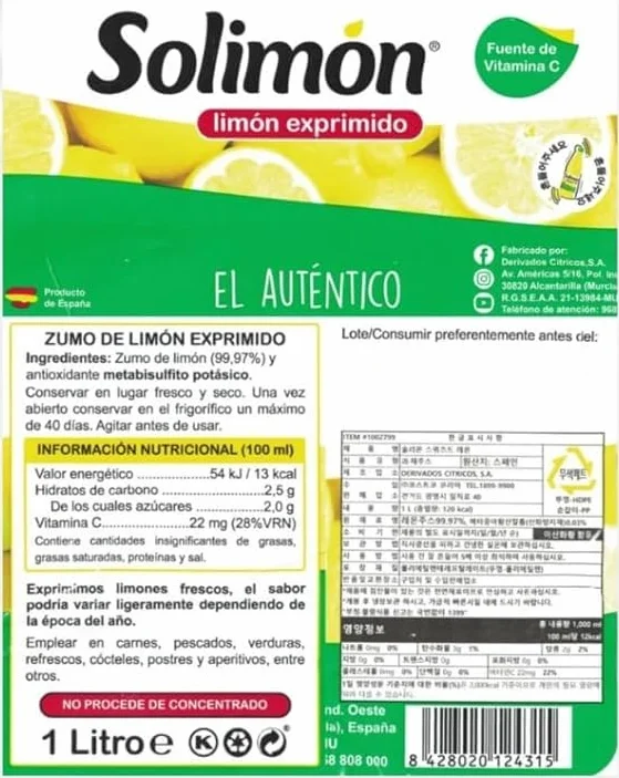 SoLimón Zumo de Limón Exprimido 2L PACK 2 BOTELLAS
