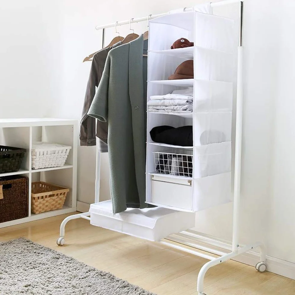 Organizador Estante de Ropa con 6 Baldas, Estantería de Tela para Armarios Blanco 20cm