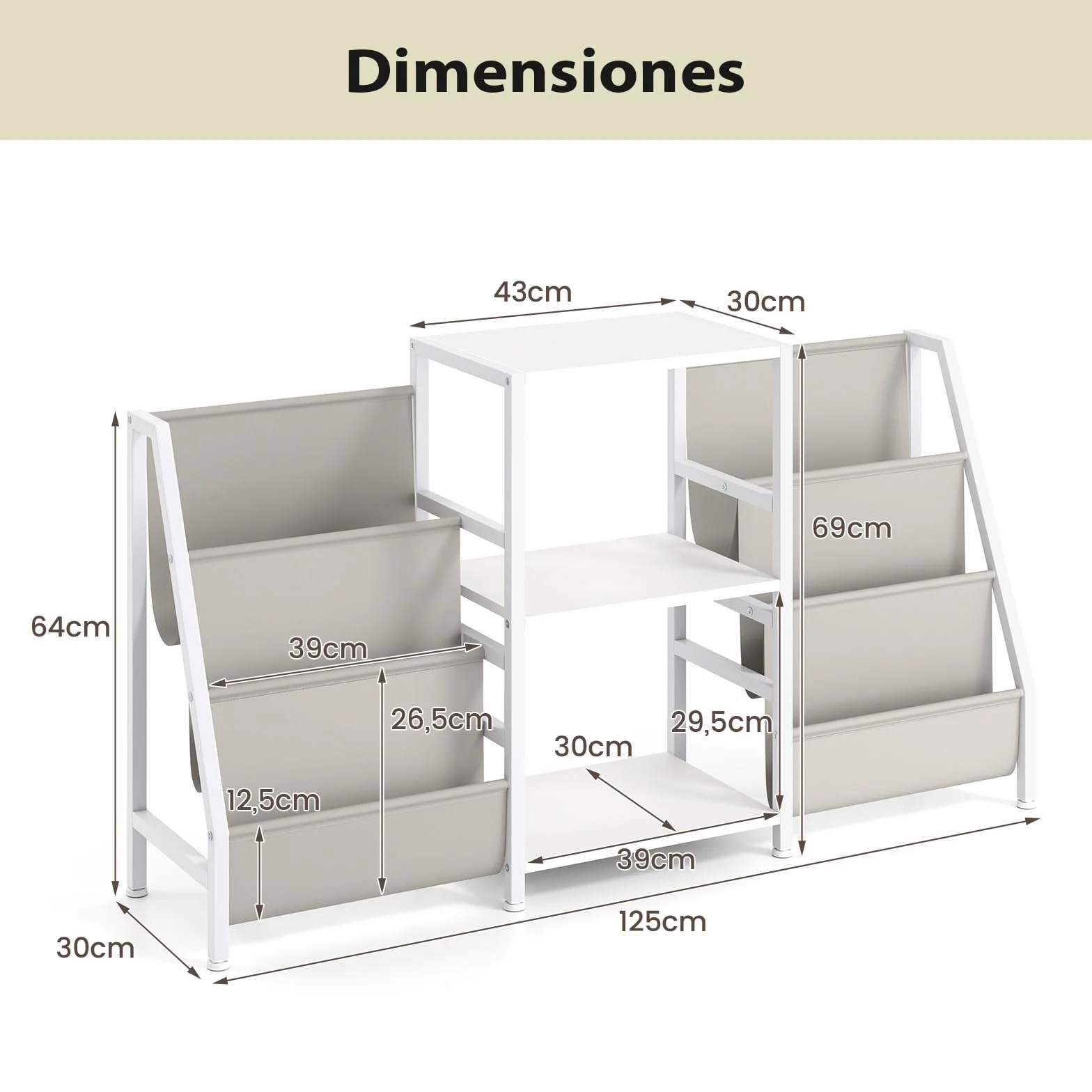 COSTWAY Soporte para Tocadiscos con Almacenamiento para Vinilos, Estantería de Metal, 6 Bolsillos, Blanco