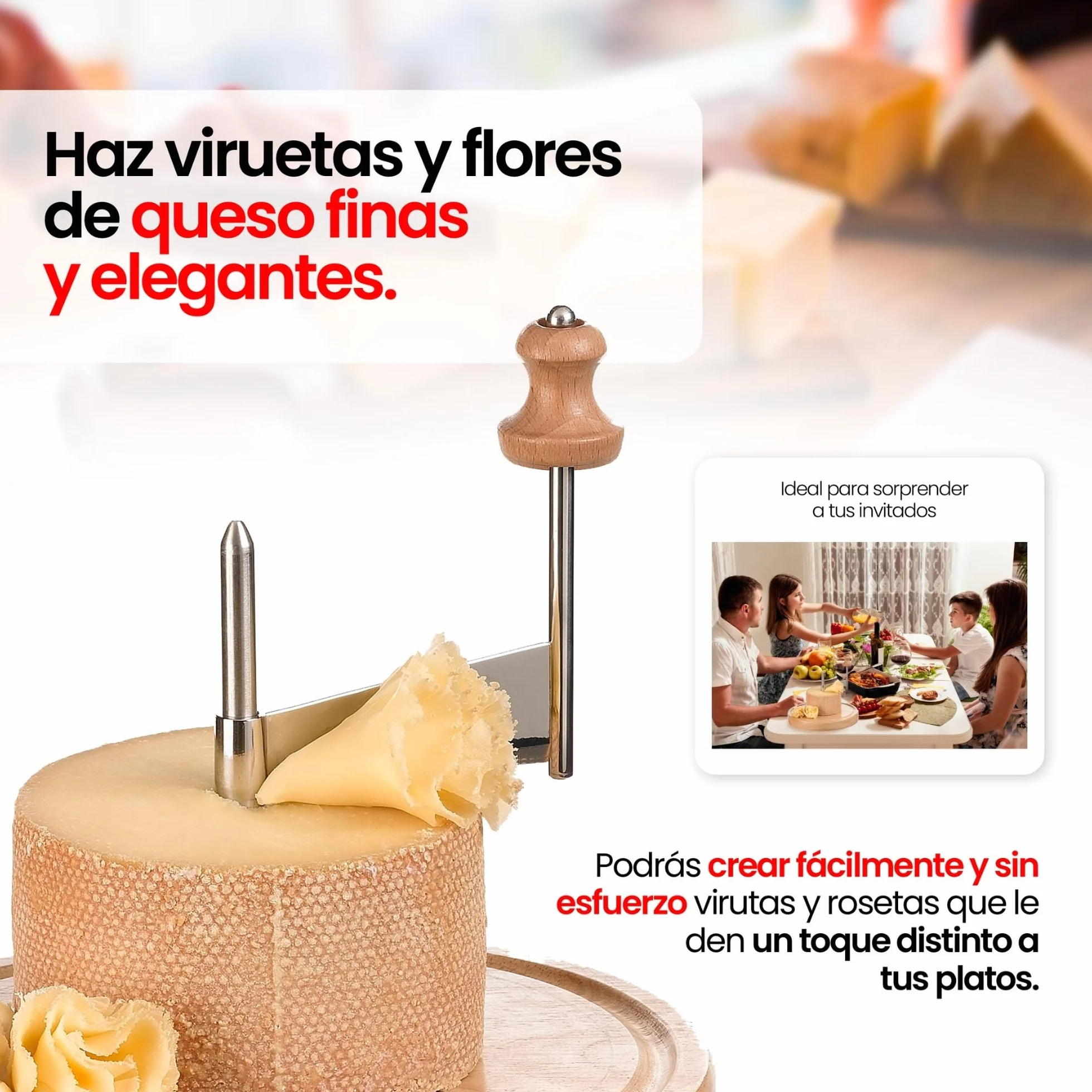 Cortador de Queso con Cuchilla Giratoria 22cm – Rizador Manual para Flores y Virutas Decorativas