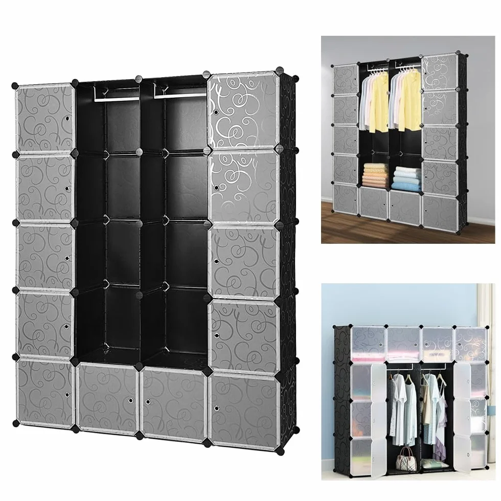 Eulenke Armario de Cubos de plástico Resistente 20 Cubos 2 Barras Ropa 12 Puertas 10kg por Cubo