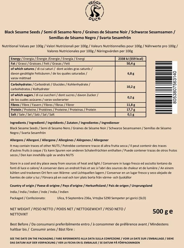 Semillas de Sésamo Negro Naturales Veggy Duck 500g