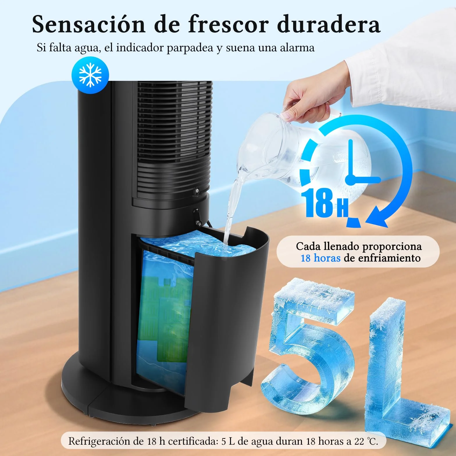 Taylor Swoden Climatizador Evaporativo Silencioso 5 en 1 con Tecnología ION y Difusor de Aromas, Enfriador de Aire, 5L, Oscilación 75°, 3 Velocidades/Modos, Temporizador 7h, Mando a Distancia, Negro