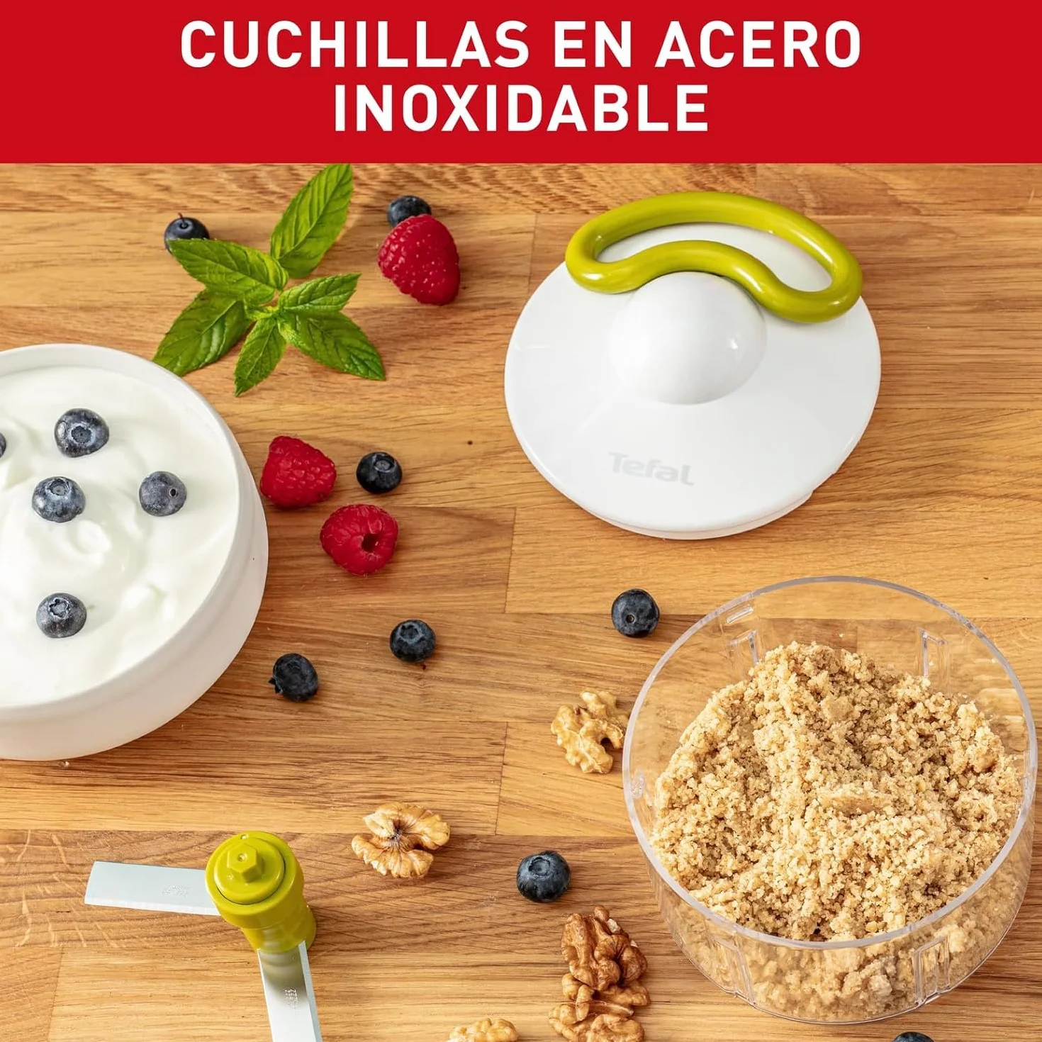 Tefal Picadora Manual 500 ml 2 Cuchillas Independientes Picado Grueso Medio Fino Base Antideslizante